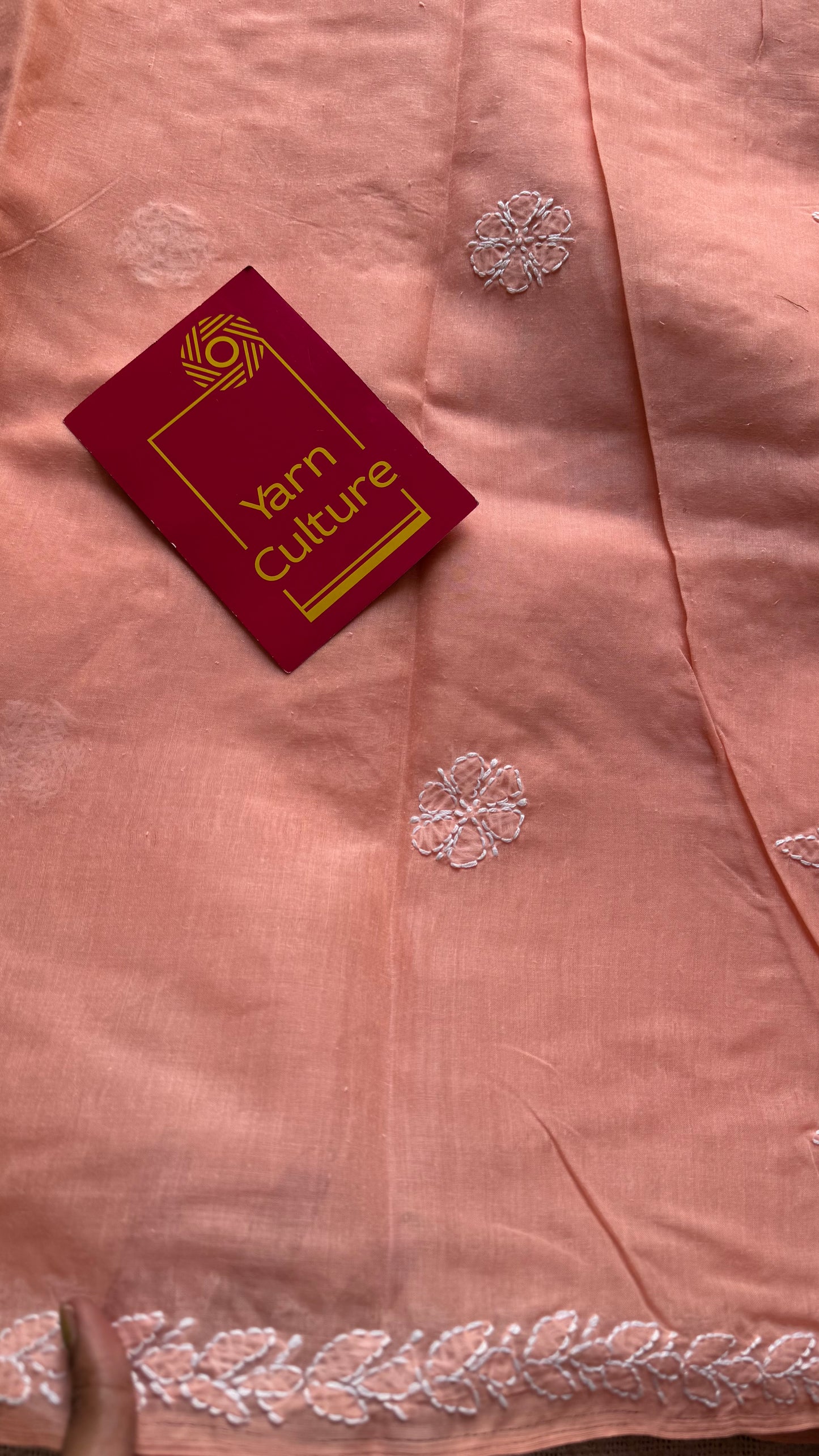 Sukun - musk, light peach hand-embroidered chikankari cotton saree - YCLCKFE425