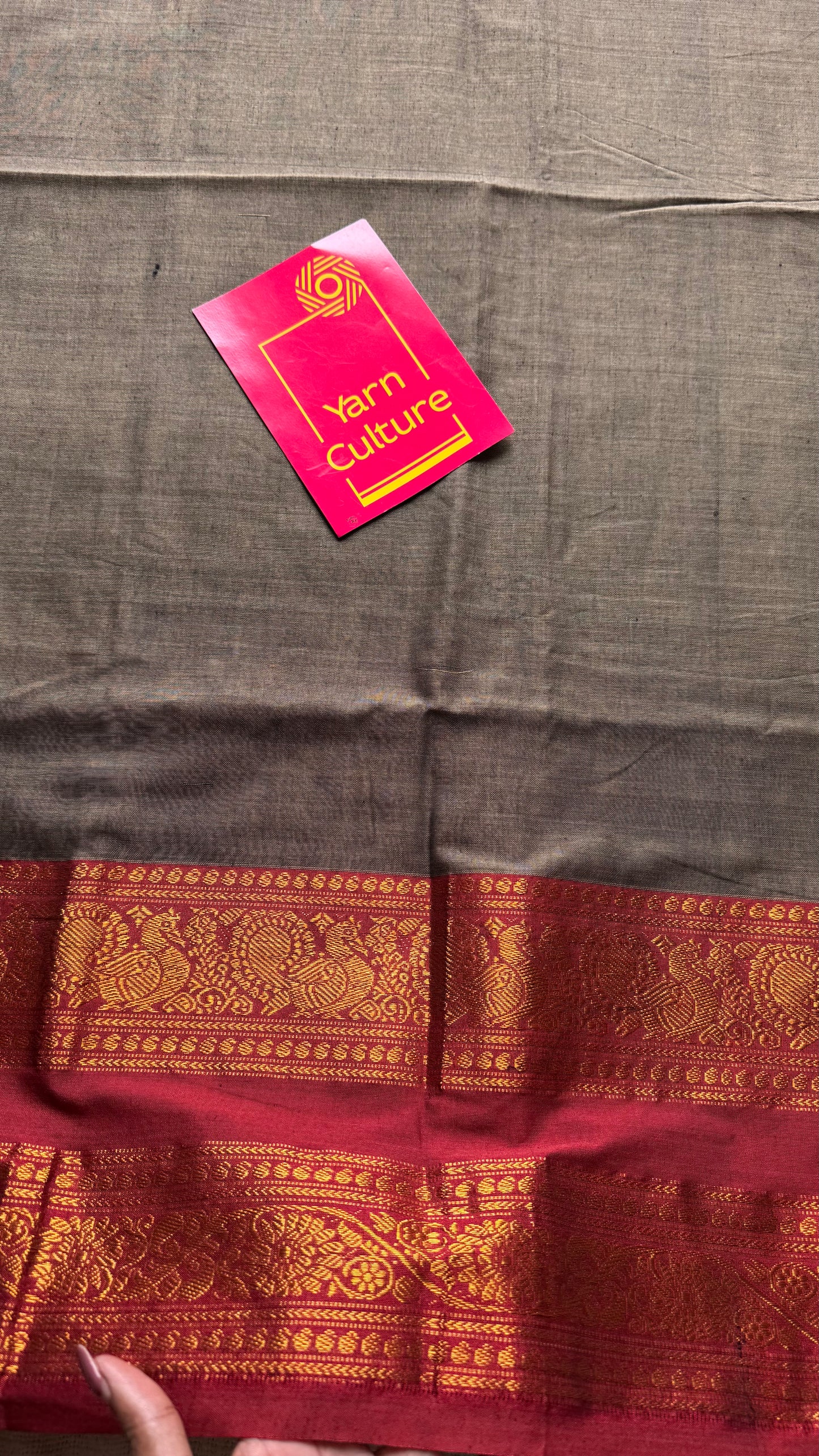 Grey with red wide border, narayanpet soft cotton saree - YCWOTDAUG05