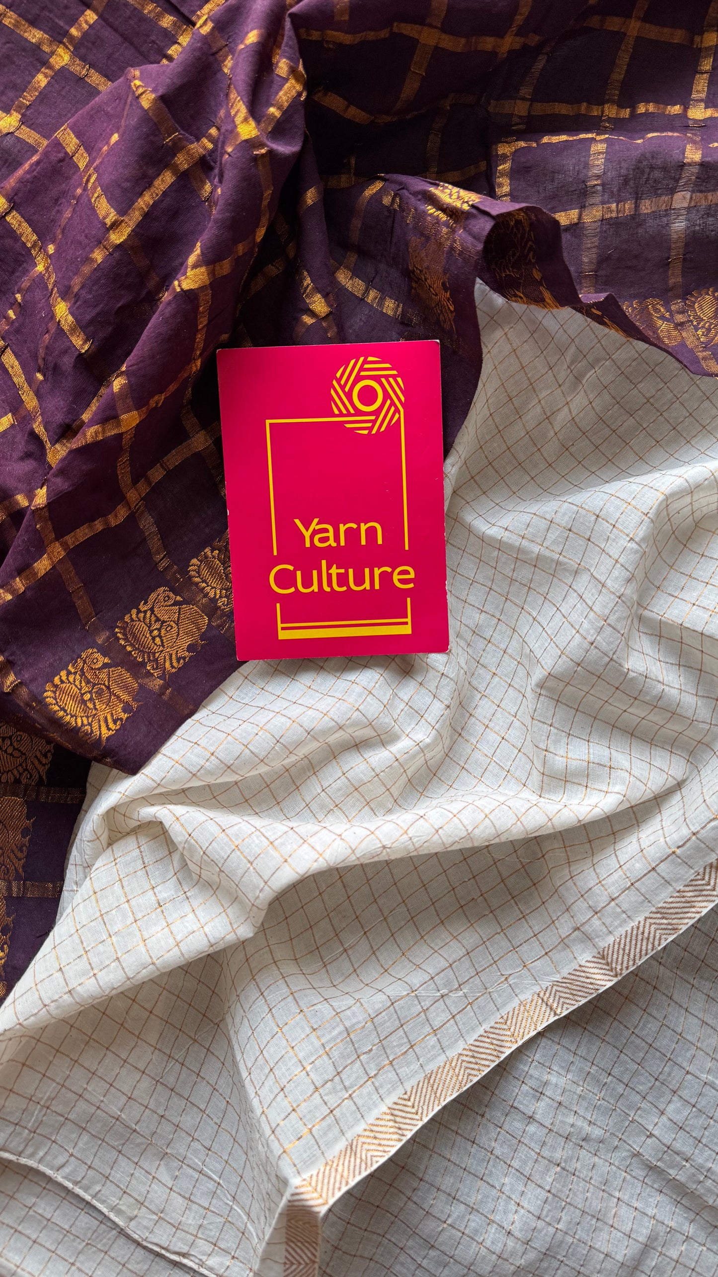 Brown with ivory, sungudi cotton half-half saree - YCCOTNMSFE370