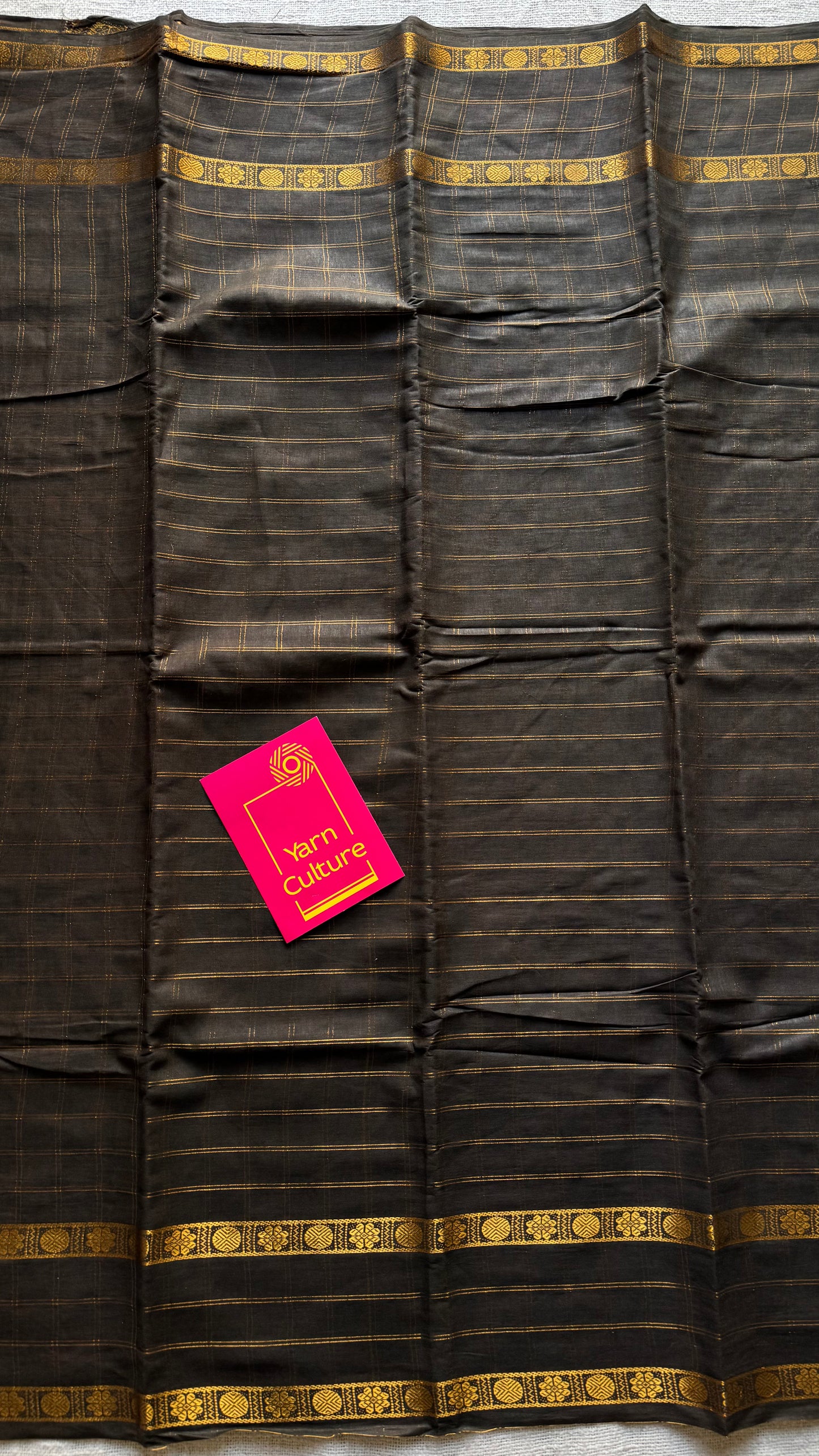 Khaki green adayar gold zari kattam, sungudi cotton - YCCOTNOCSC48