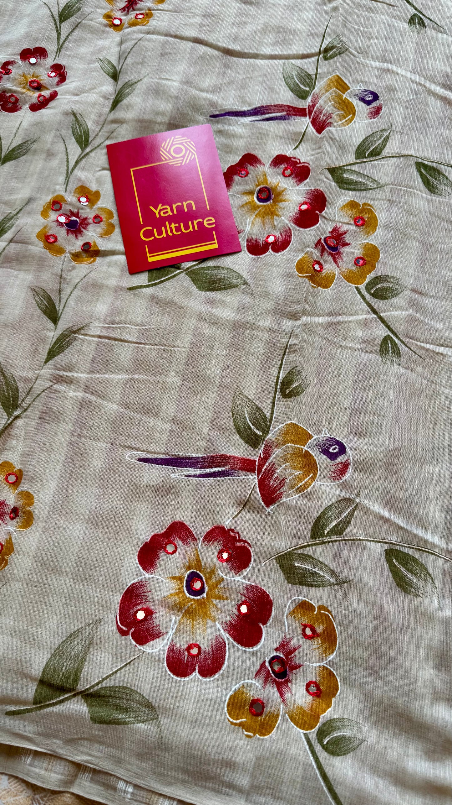 Sandal soft flowy saree, with multicoloured floral prints - YCIEON86