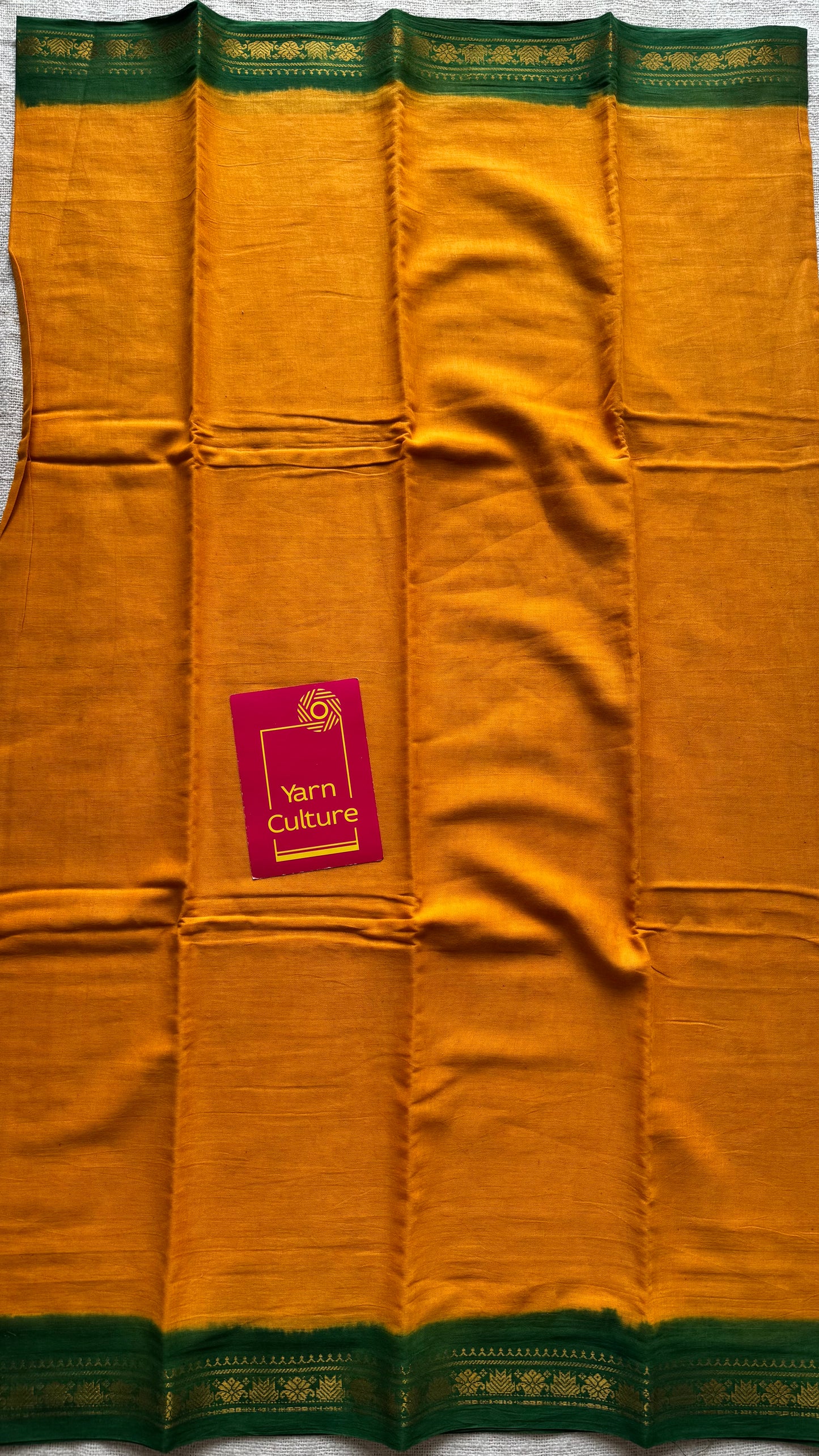 Yellow with green border sungudi, kattuchayam dyed, madurai cotton - YCCOTNSEMS99