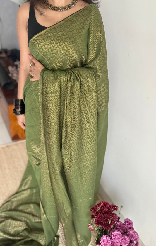 Green and gold brocade pattern in mul - YCBCFEJUBM03