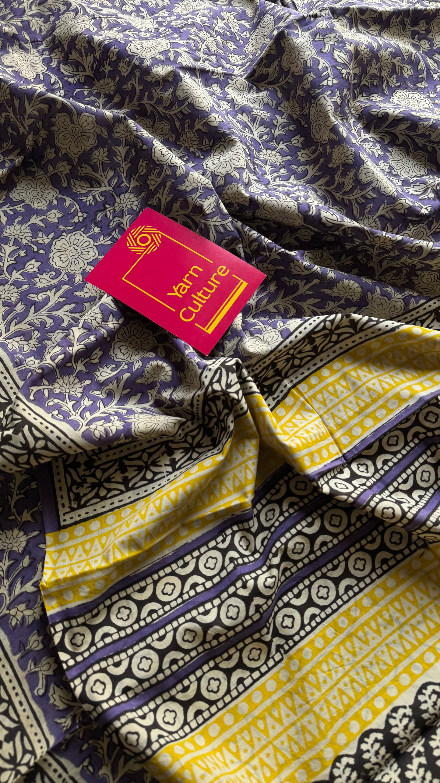 Purple with off white floral motifs, block printed soft cotton saree - YCTORCMA20