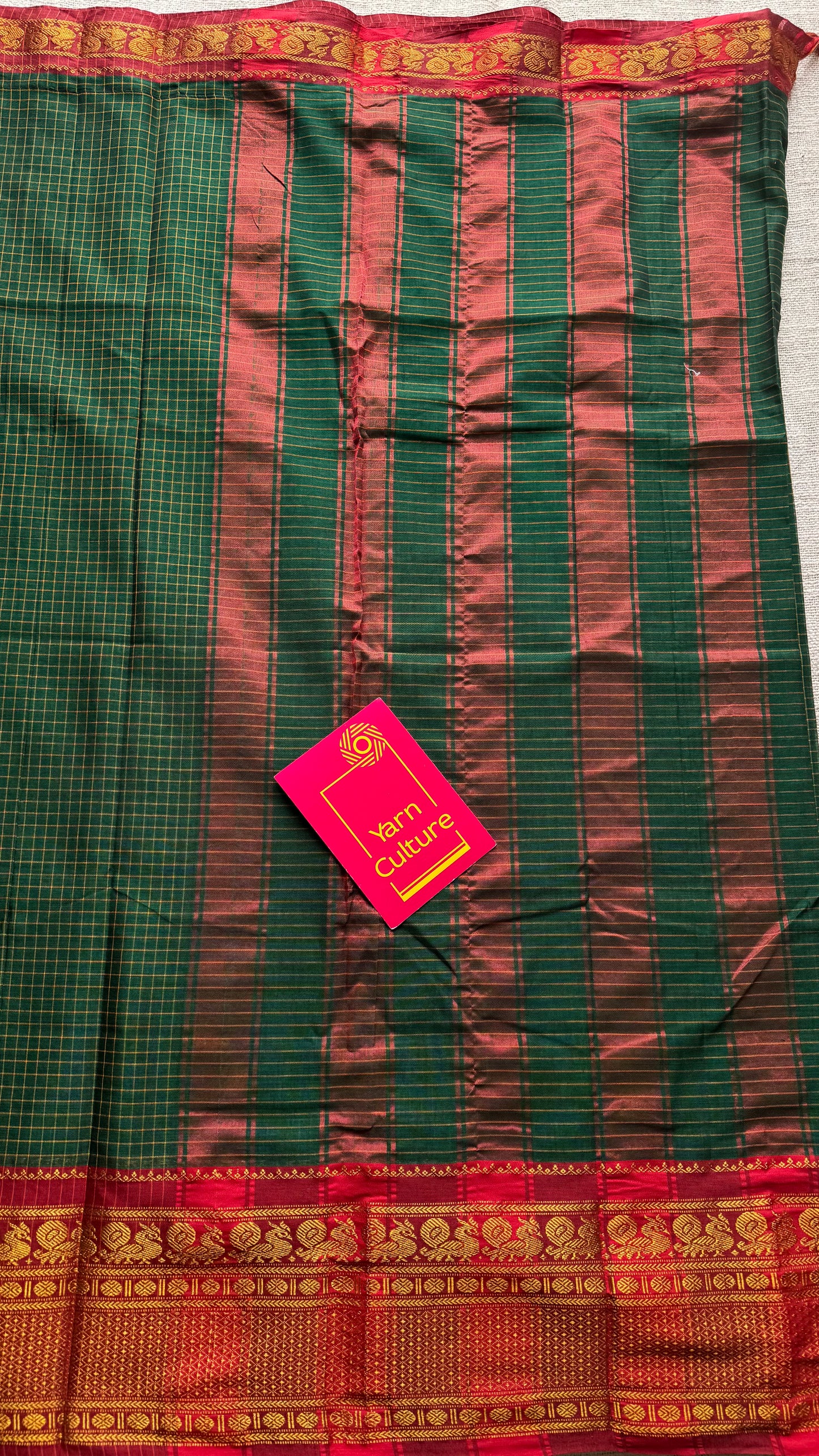 Dark green checks with zari border, premium narayanpet, soft cotton - YCWOTDFEBB12