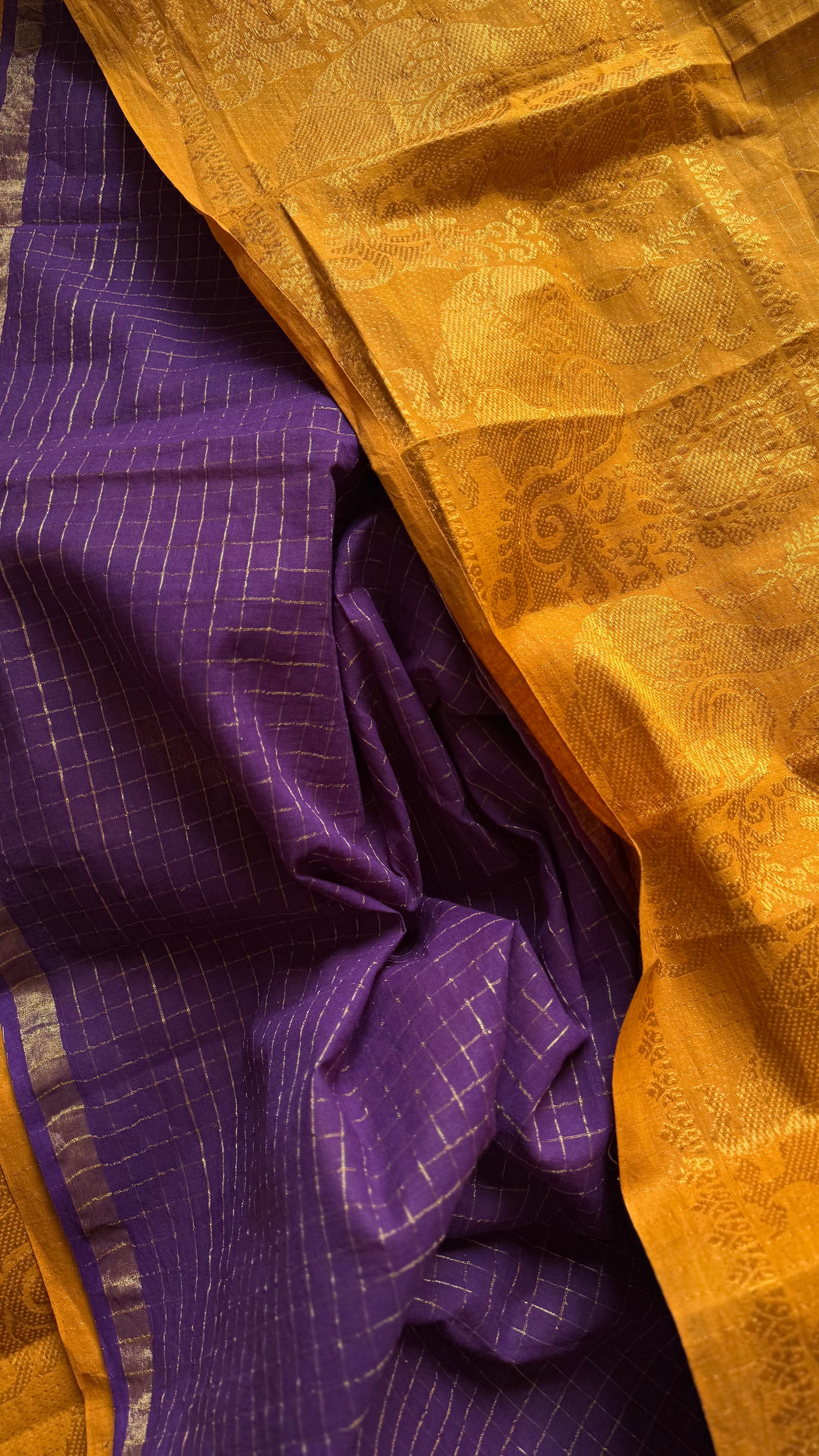 Turmeric yellow with purple, sungudi cotton half-half saree - YCCOTNIDMA316