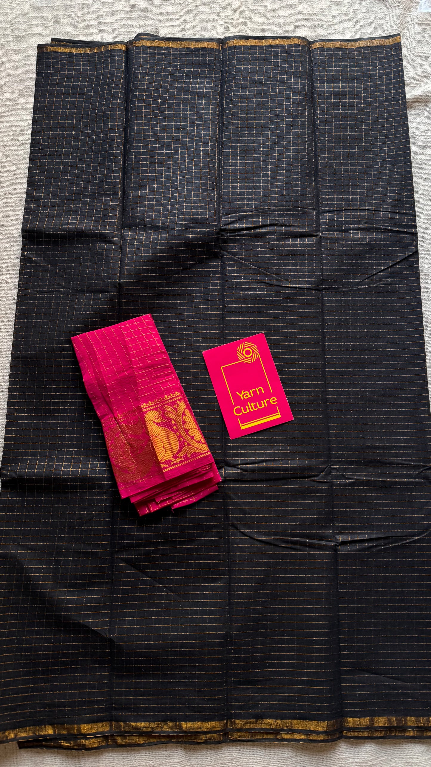Black mini kattam kattuchayam dyed madurai cotton saree - YCCOTNMSFE109