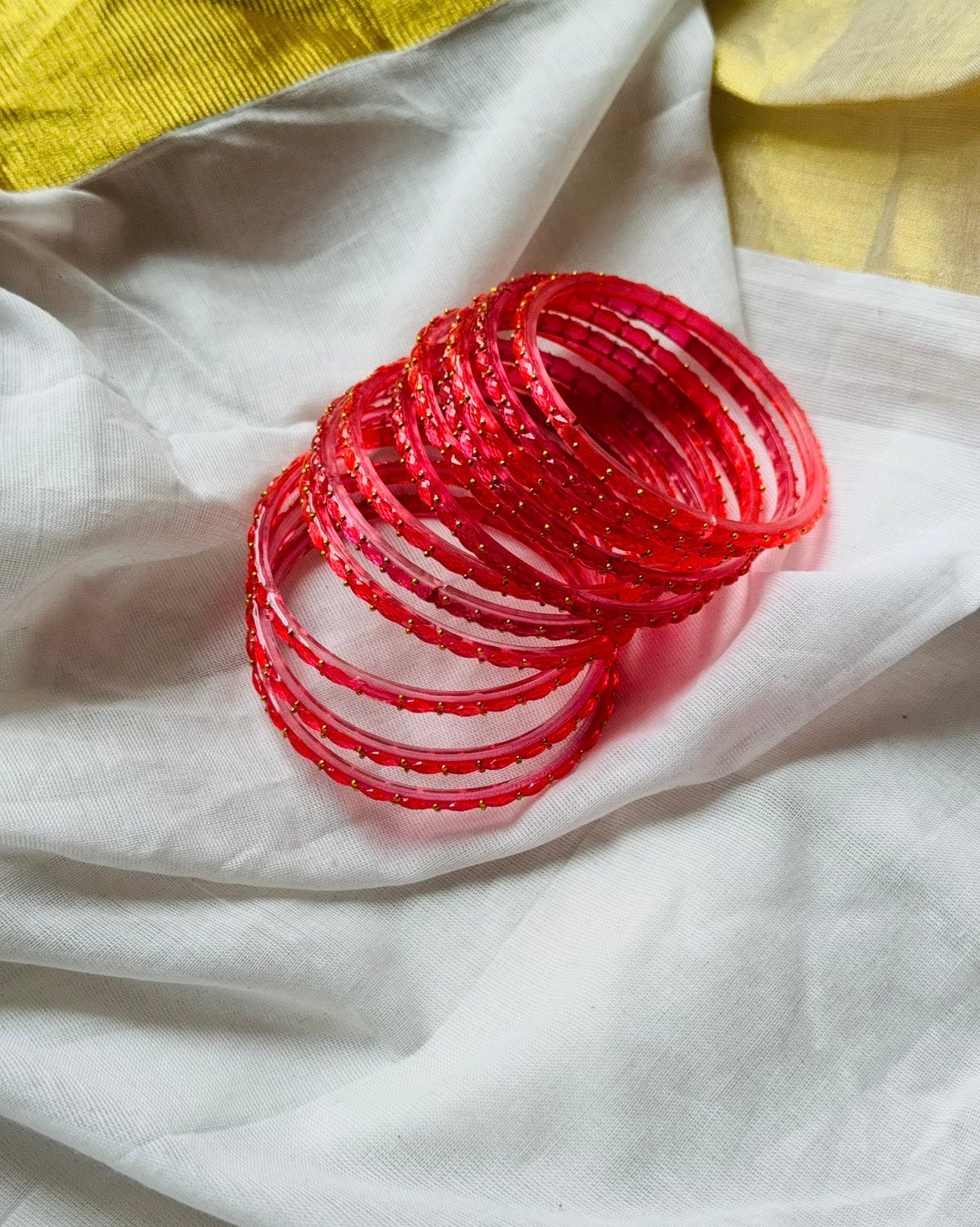 Peach pink raindrop glass bangles, set of 12 - YCBANGL849