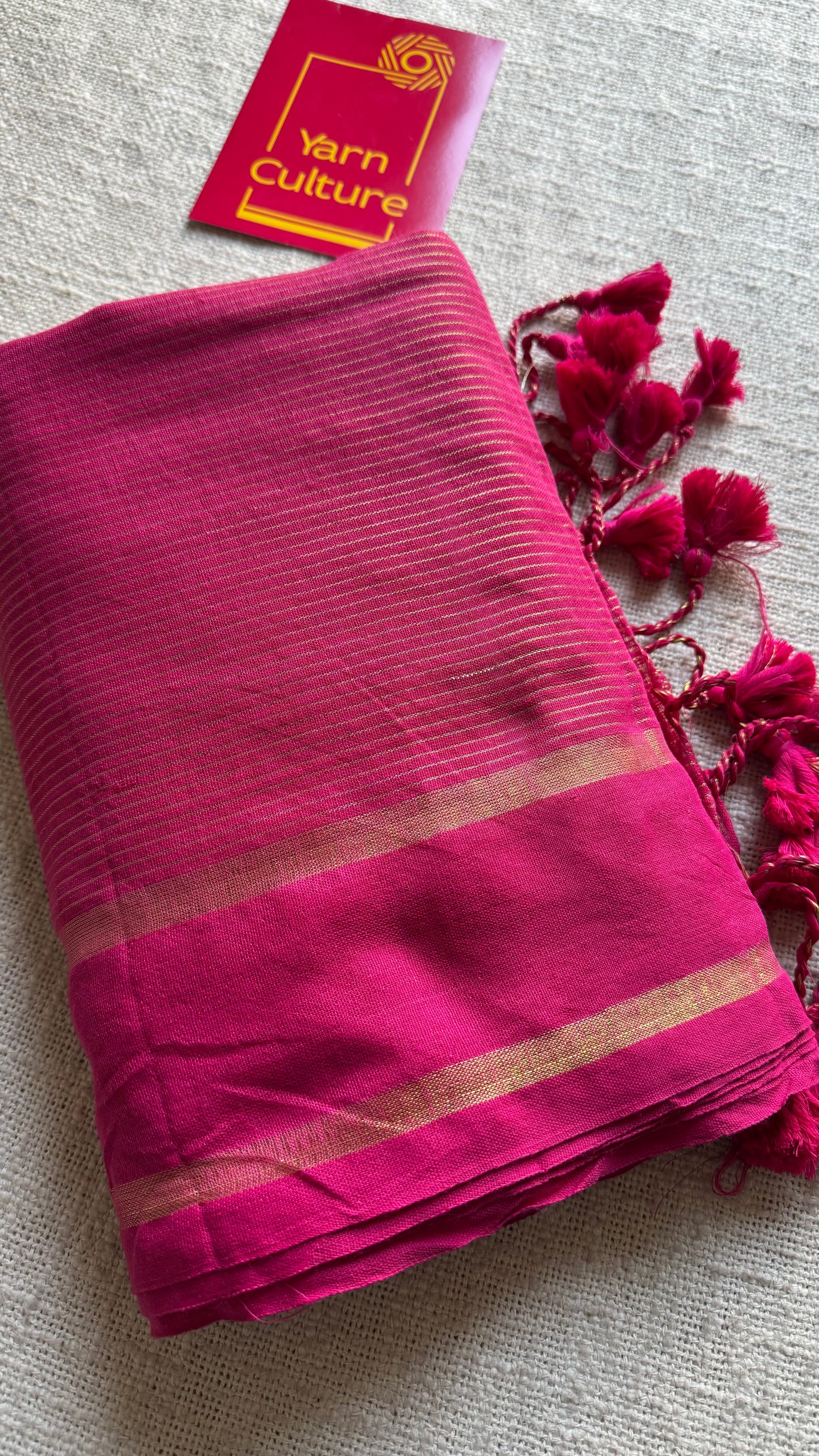 Hot pink, gap border, gold zari stripes, soft cotton - YCBCKCZDE124