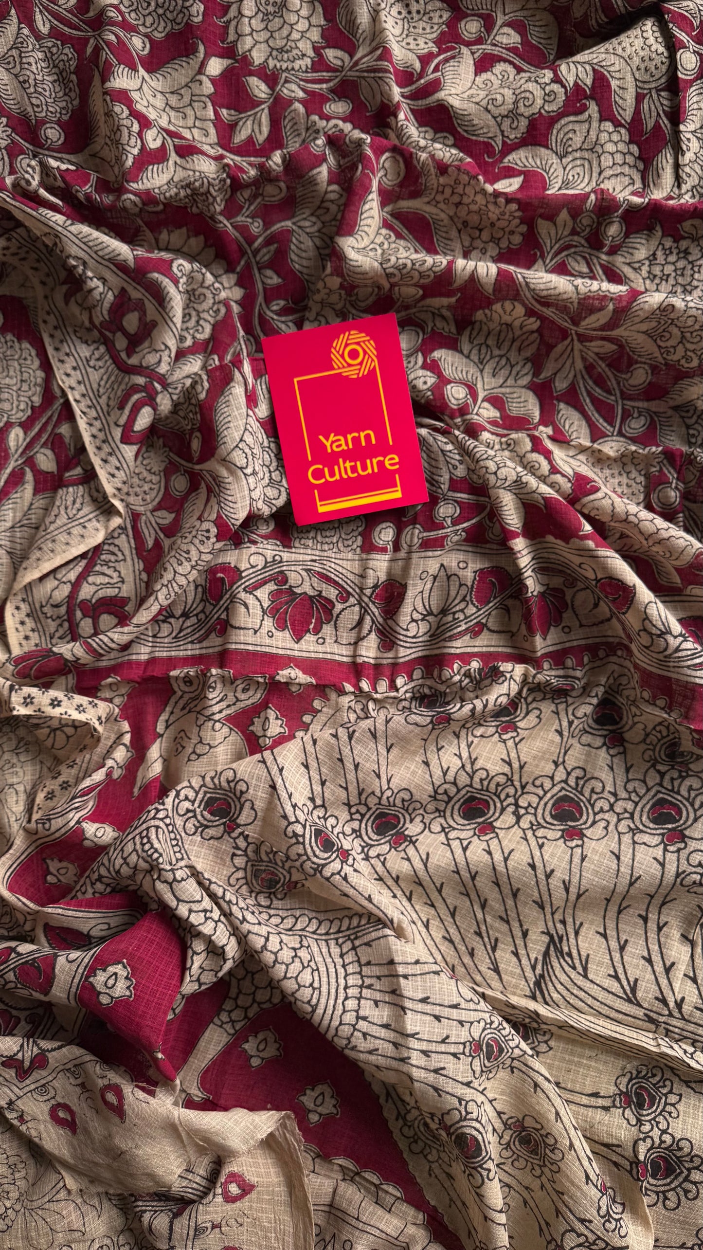 Crimson floral kalamkari saree in kota - YCWOTDMA354