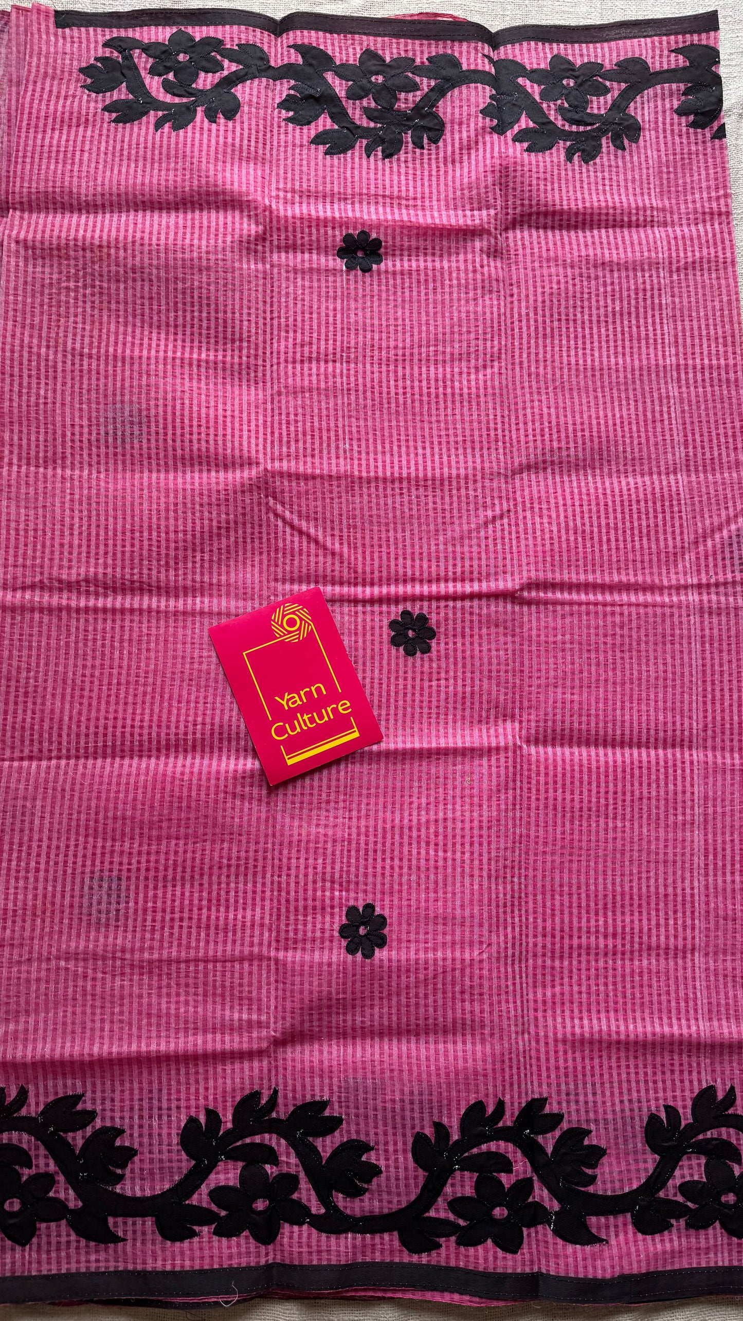 Gulaabi Drama - pink kota saree with black floral cut work - YCTORKDAP17