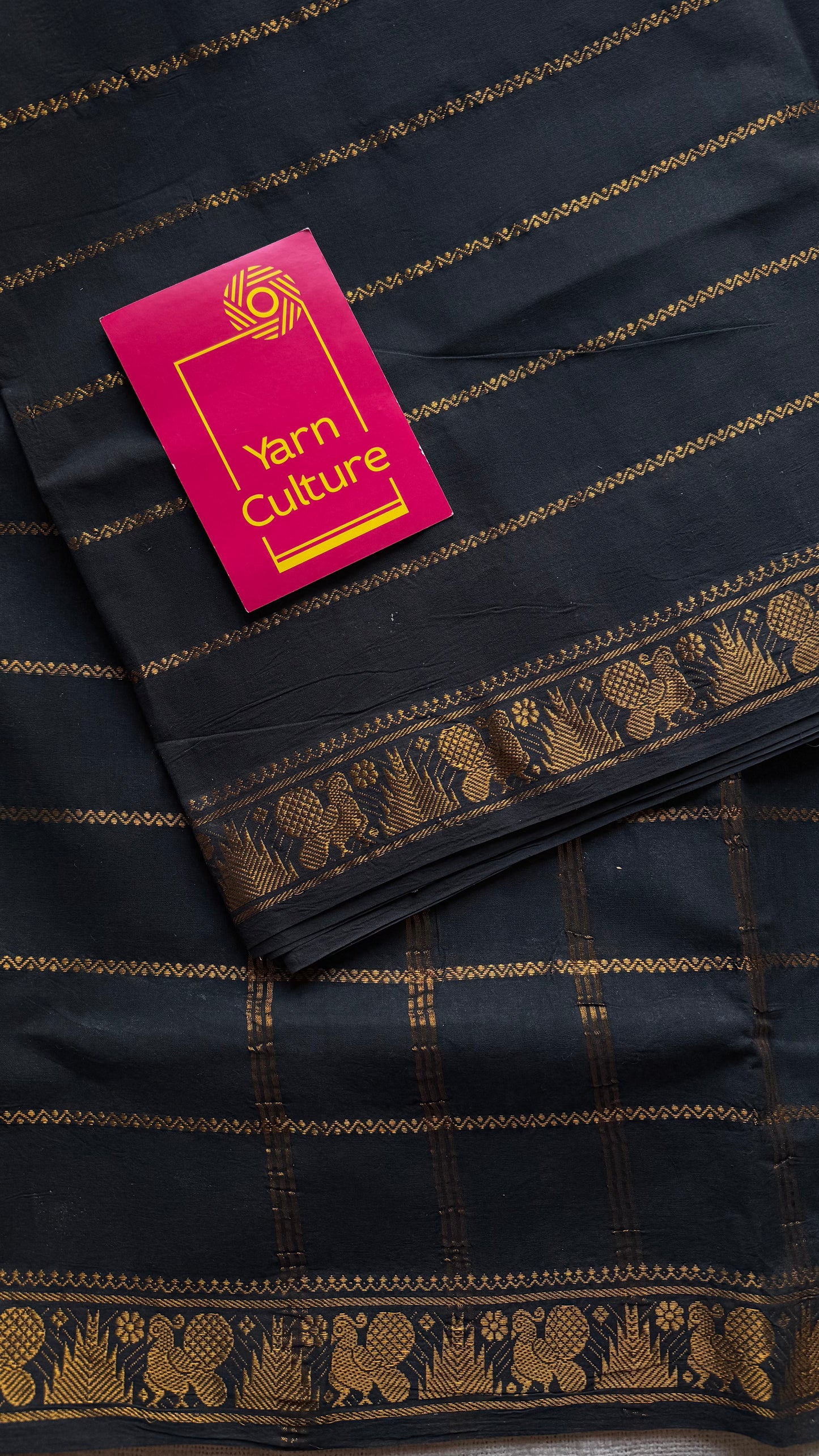 Black velthaari patterned kattuchayam dyed madurai cotton saree - YCCOTNMSFE132