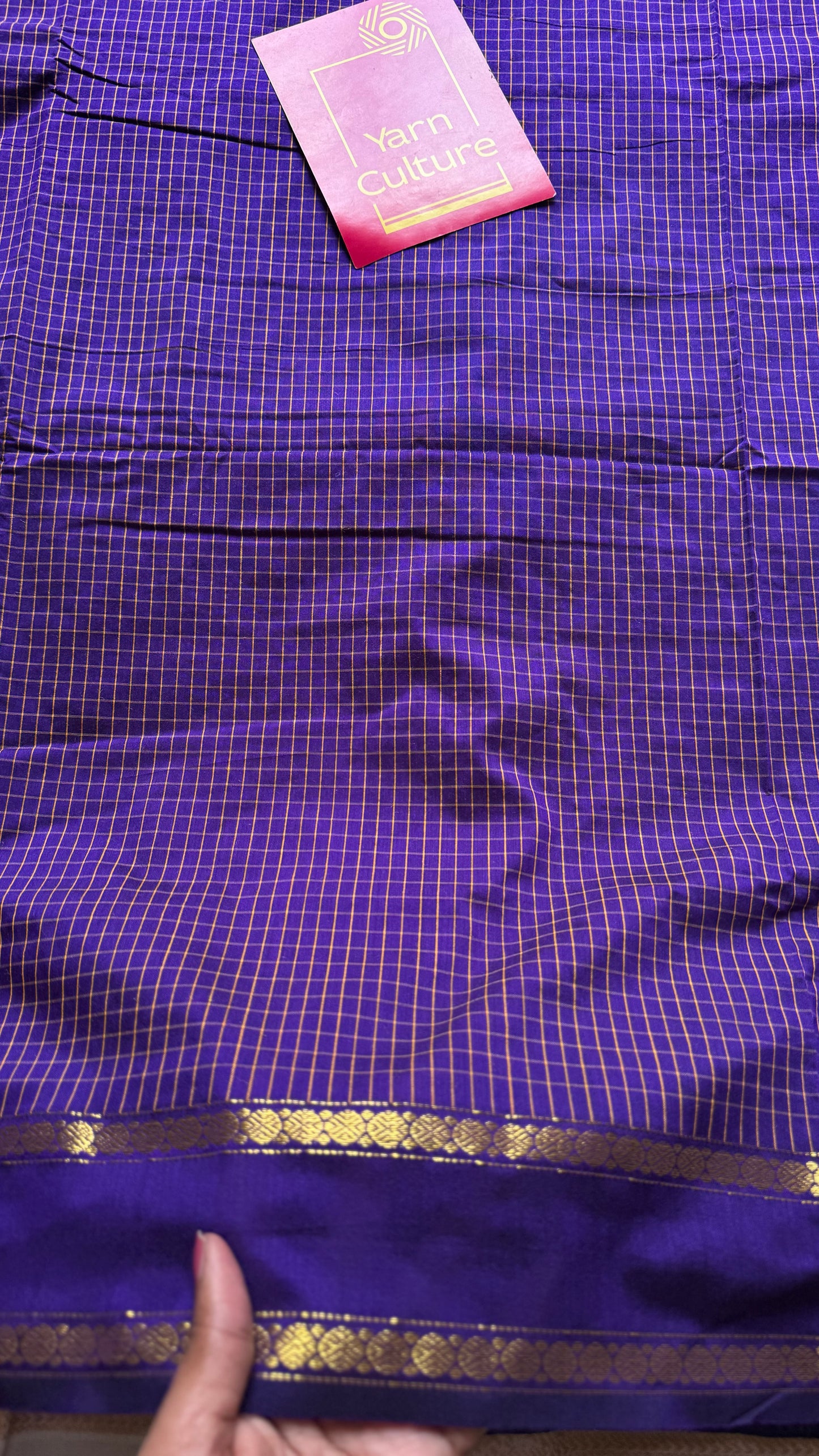 Purple arani checks saree, cotton silk - YCCOTNMA275