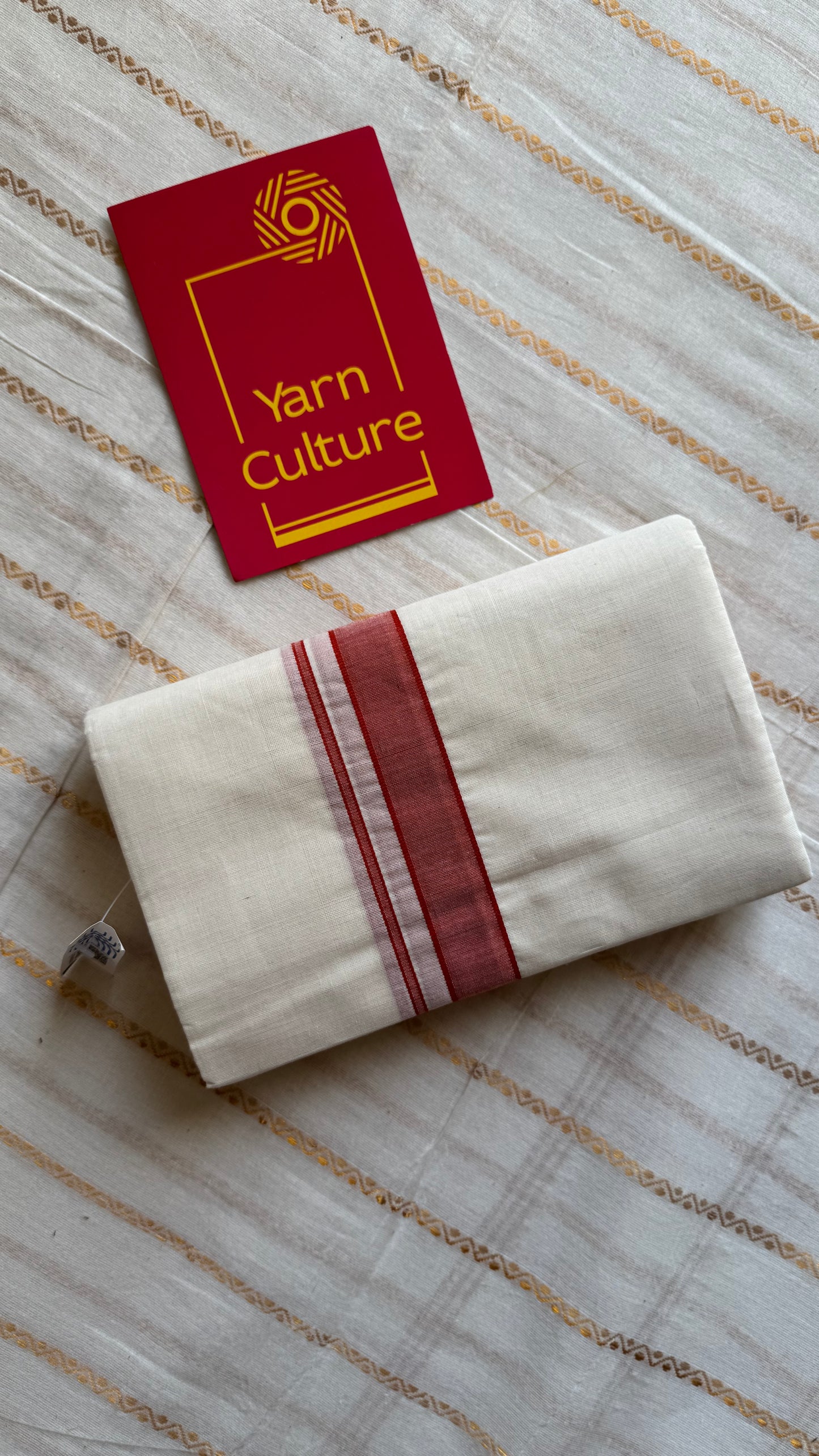 Ivory Chendamangalam Handloom Double Mundu with Red Kara | Soft Cotton Men's Dhoti - YCMSEIE175