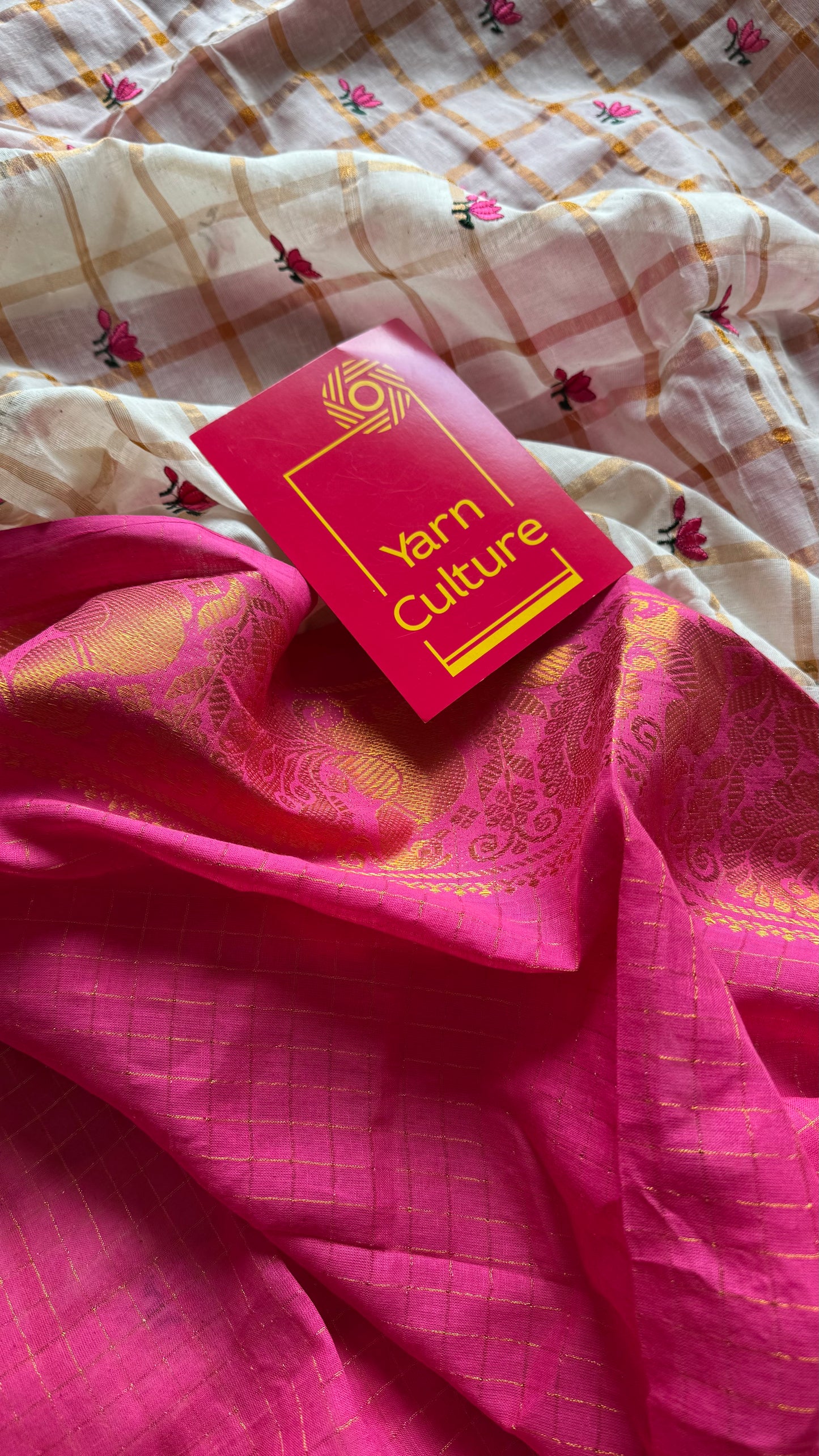 Remya : Thamara Sungudi Kattam - lotus with sungudi cotton half-half checkered saree - YCIEON168