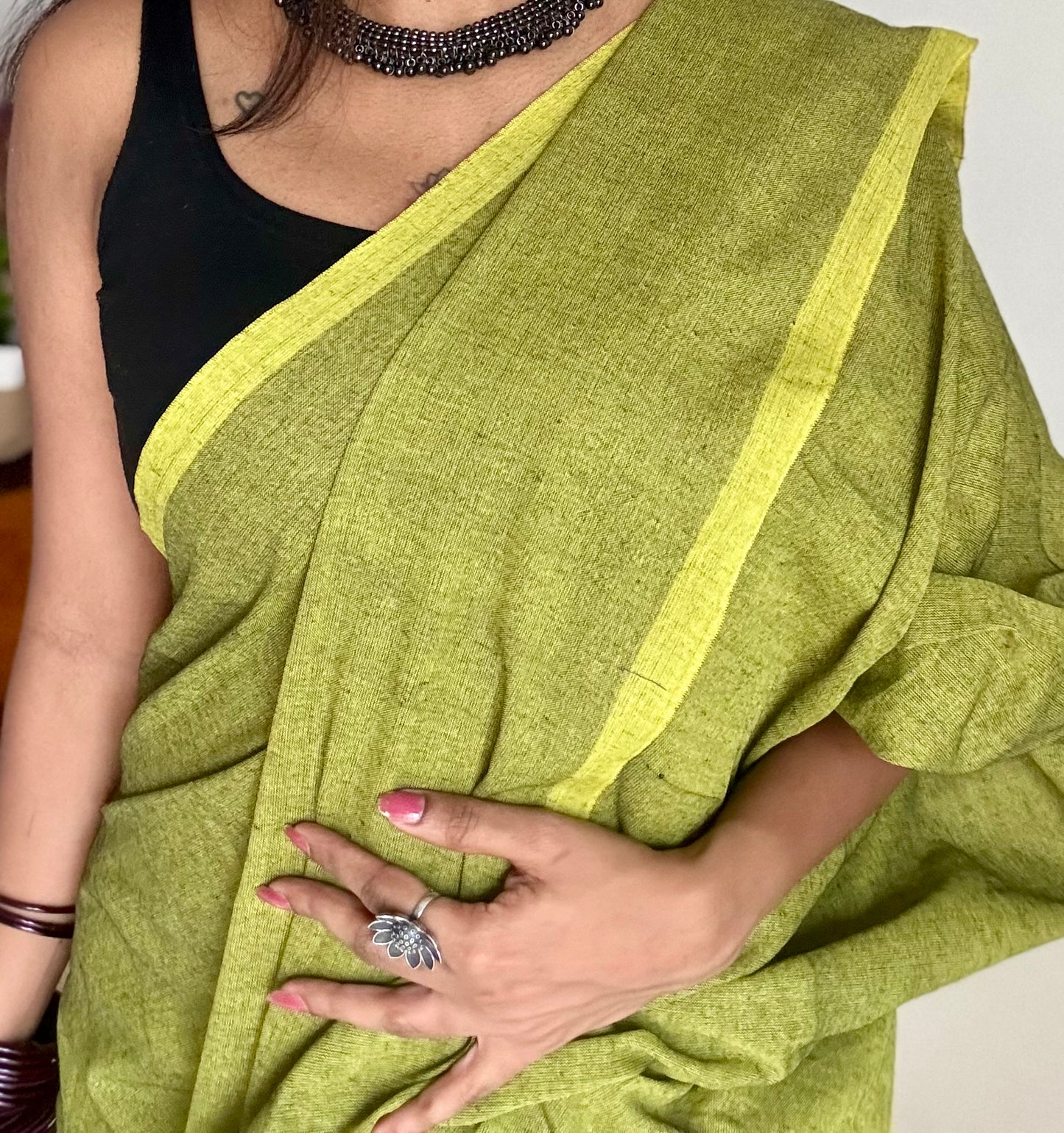 Light green soft cotton saree  - YCBCKCAP21
