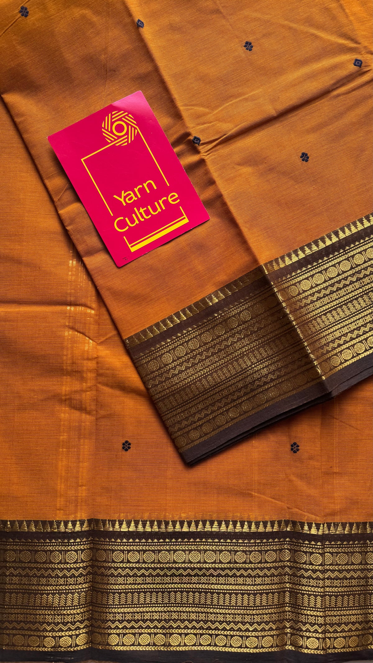 Orange with brown zari border chettinad cotton saree - YCCOTNCKSE16