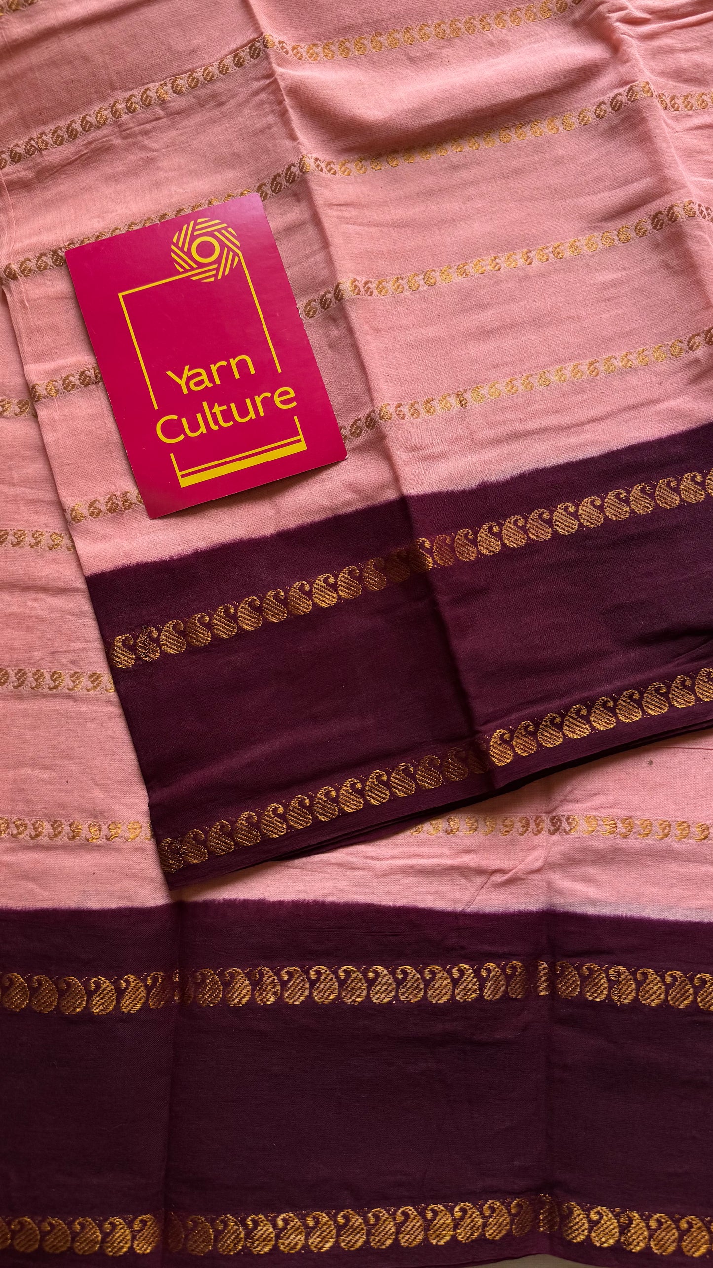 Light peach pink with maroon paisley velthaari sungudi, kattuchayam dyed madurai cotton - YCCOTNMSAP164