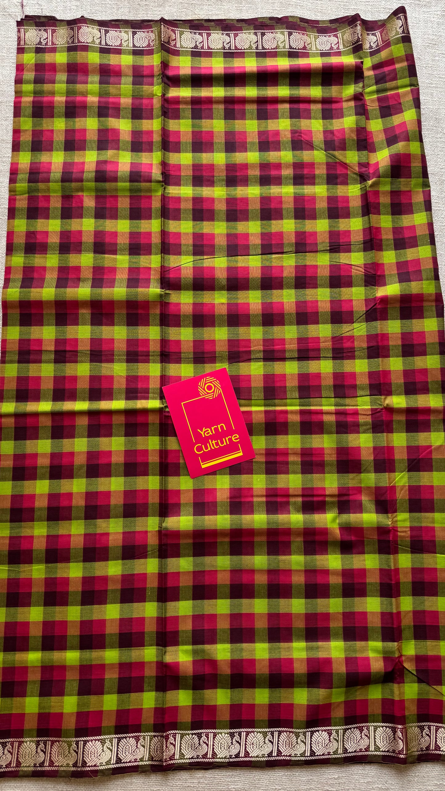 Multicolour Chettinad cotton caree with Paalum Pazhamum checks (Light Green, Green, Maroon & Dark Pink)- YCCOTNCCFE149