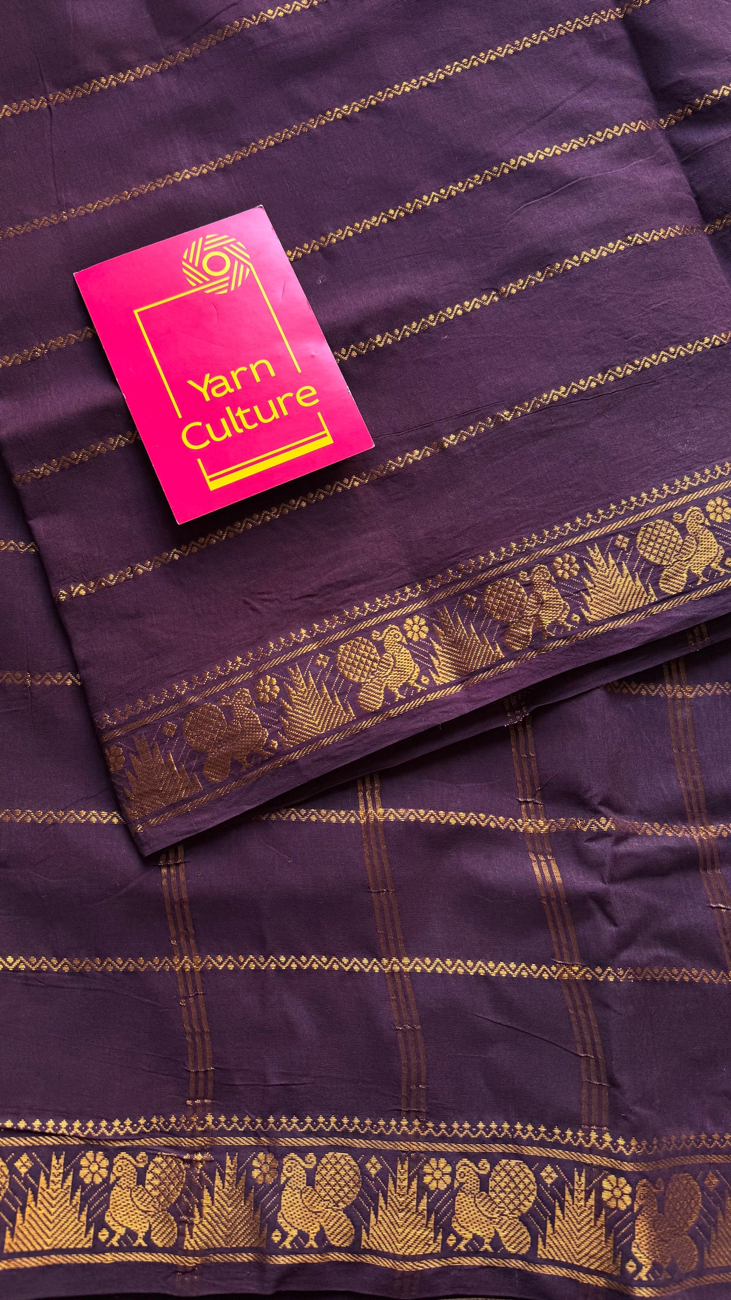 Purple brown velthaari patterned kattuchayam dyed madurai cotton saree - YCCOTNMSFE133