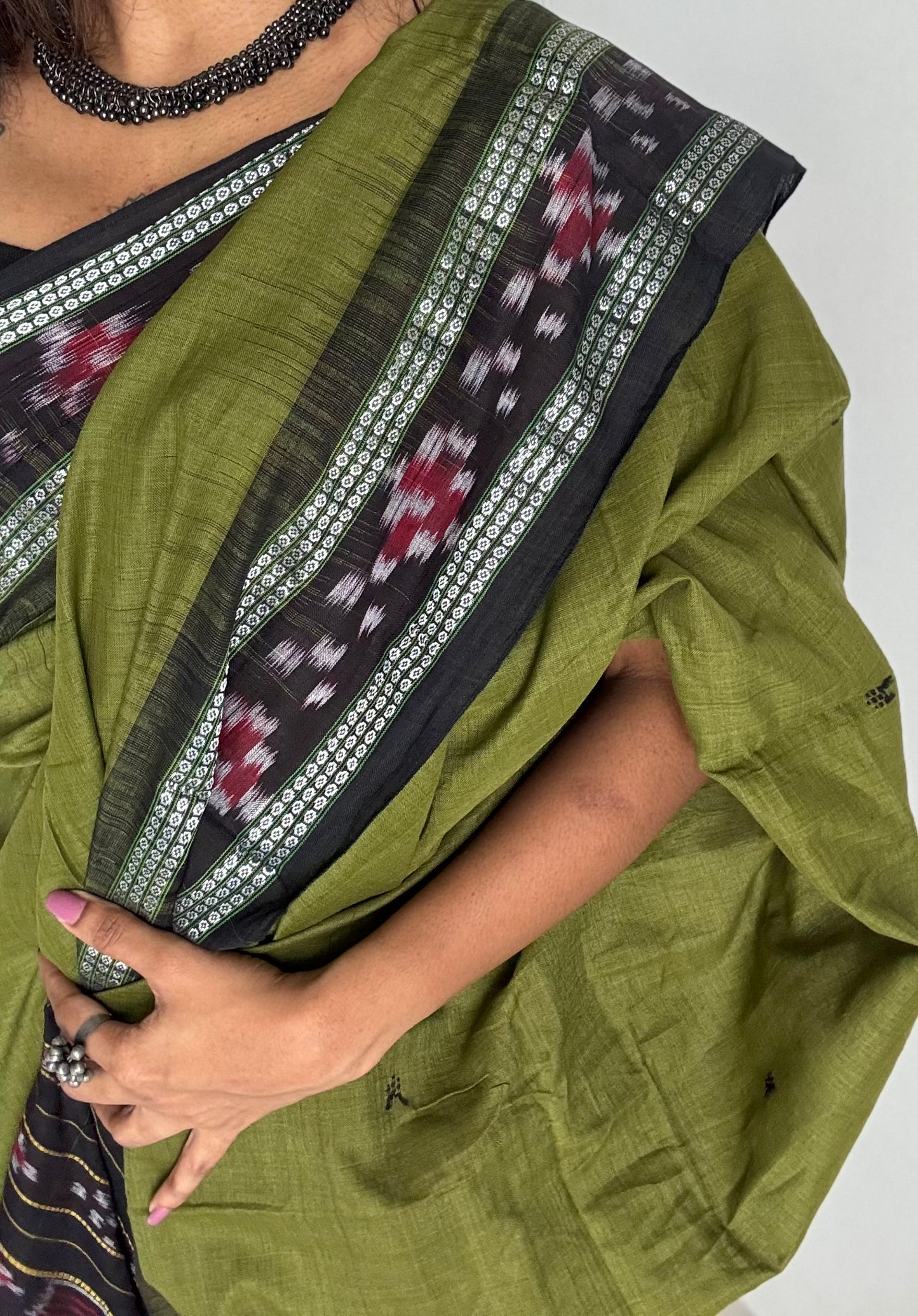 Prahari - olive green Sambalpuri handloom cotton - YCHOTESJA203