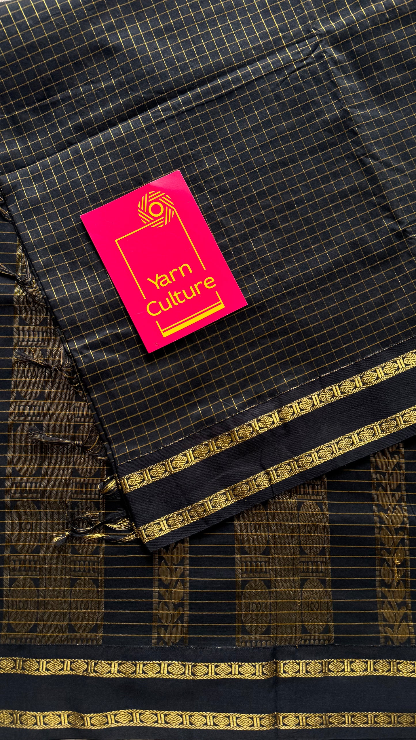 Black, arani zari checks saree, cotton silk - YCCOTNAUG16