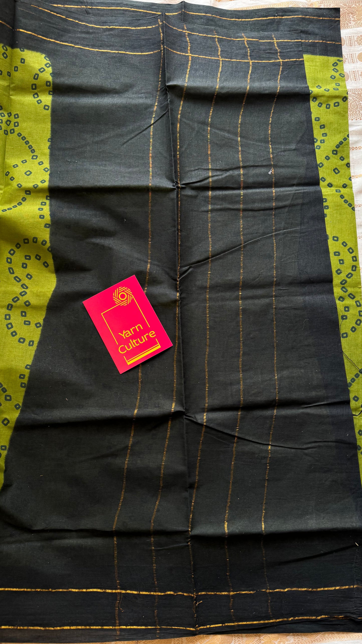 Green with black contrast, kattuchayam dyed madurai cotton saree - YCCOTNMA236