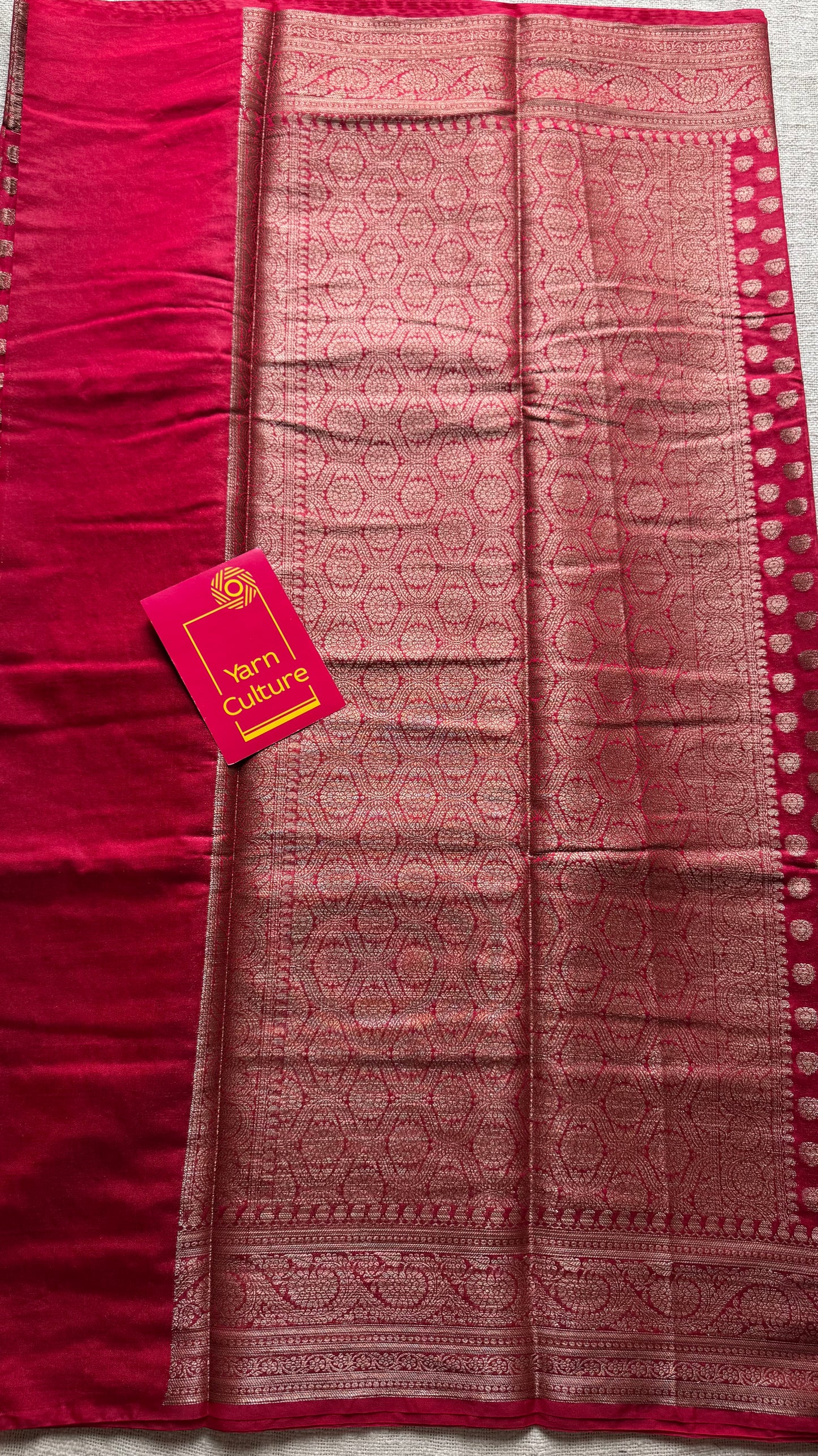 Vermilion - Bright red, antique gold zari, Banarasi semi georgette - YCBLFEGAGZ17
