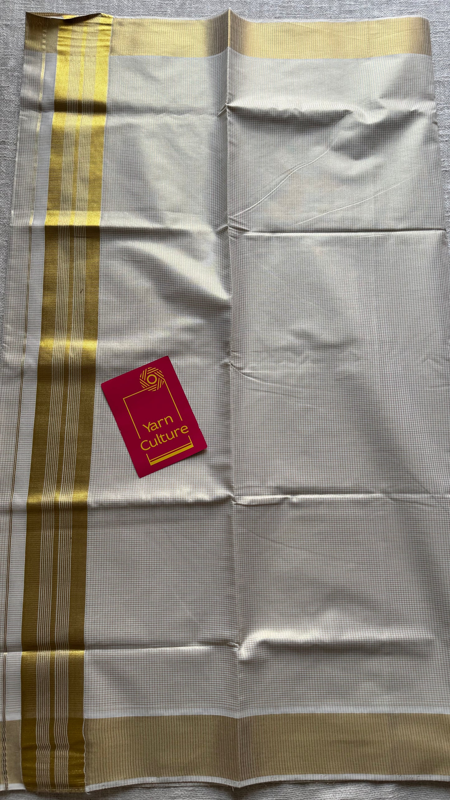 Ivory Kerala tissue cotton saree with gold microchecks - YCIEKCFE317
