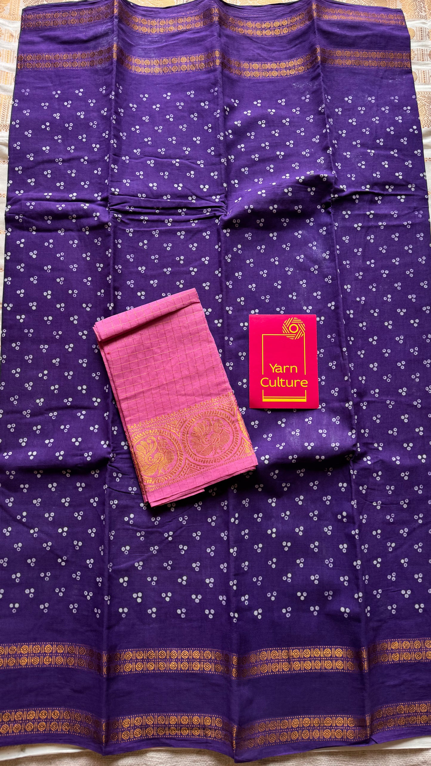 Purple, wax dot printed sungudi, kattuchayam dyed madurai cotton - YCCOTNMSAP151