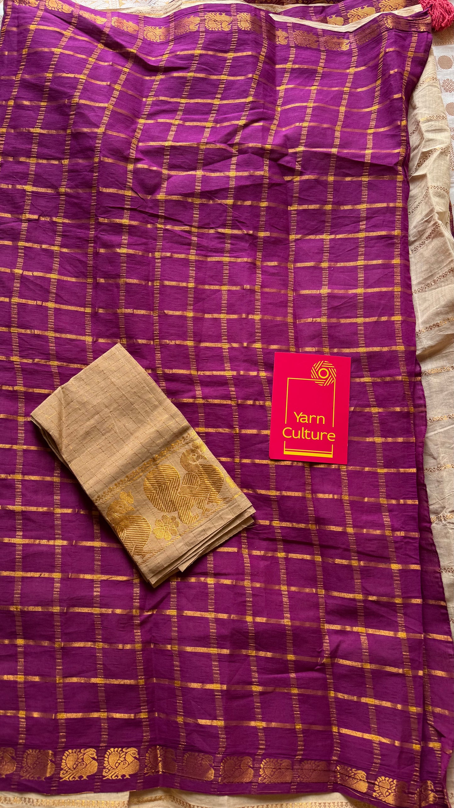Vadamalli with cream, sungudi cotton half-half saree - YCCOTNIDMA285