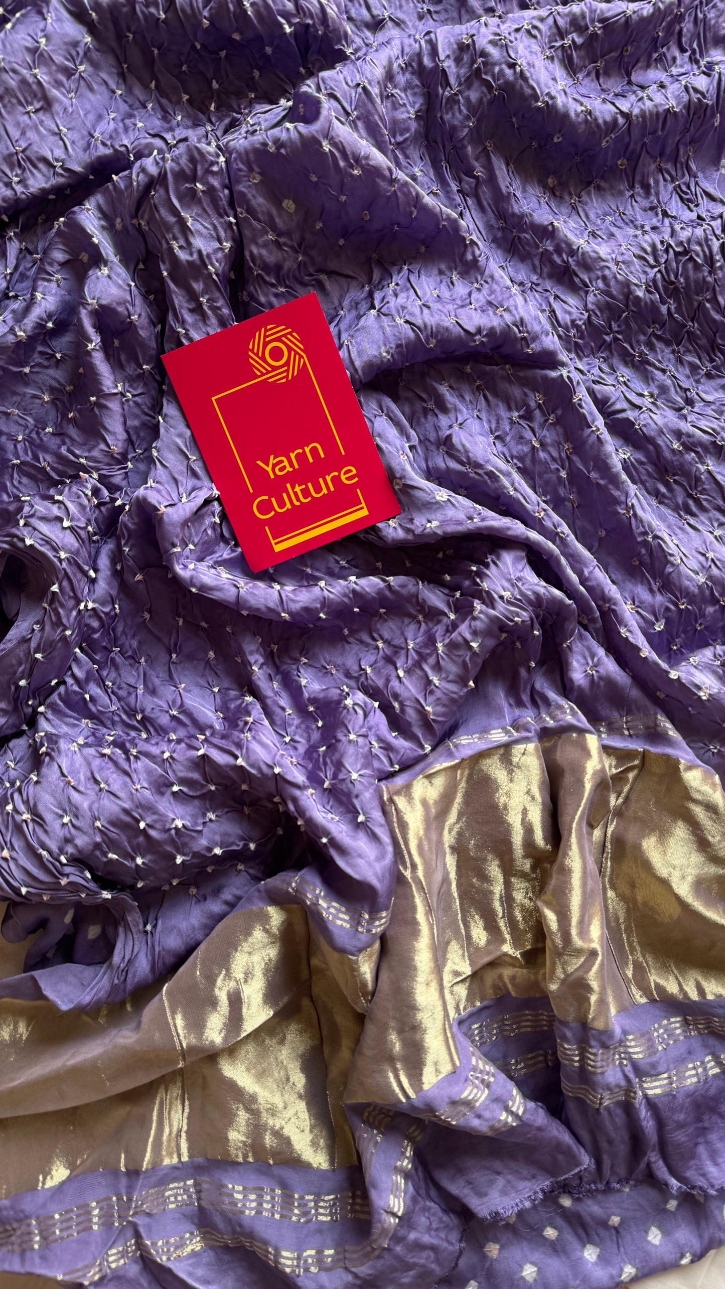 Lavender, crushed bandhej pure modal silk saree with lagdi patta zari pallu - YCTOKBM331