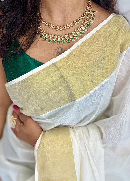 Green palakka double layered necklace in antique gold - YCAGC41