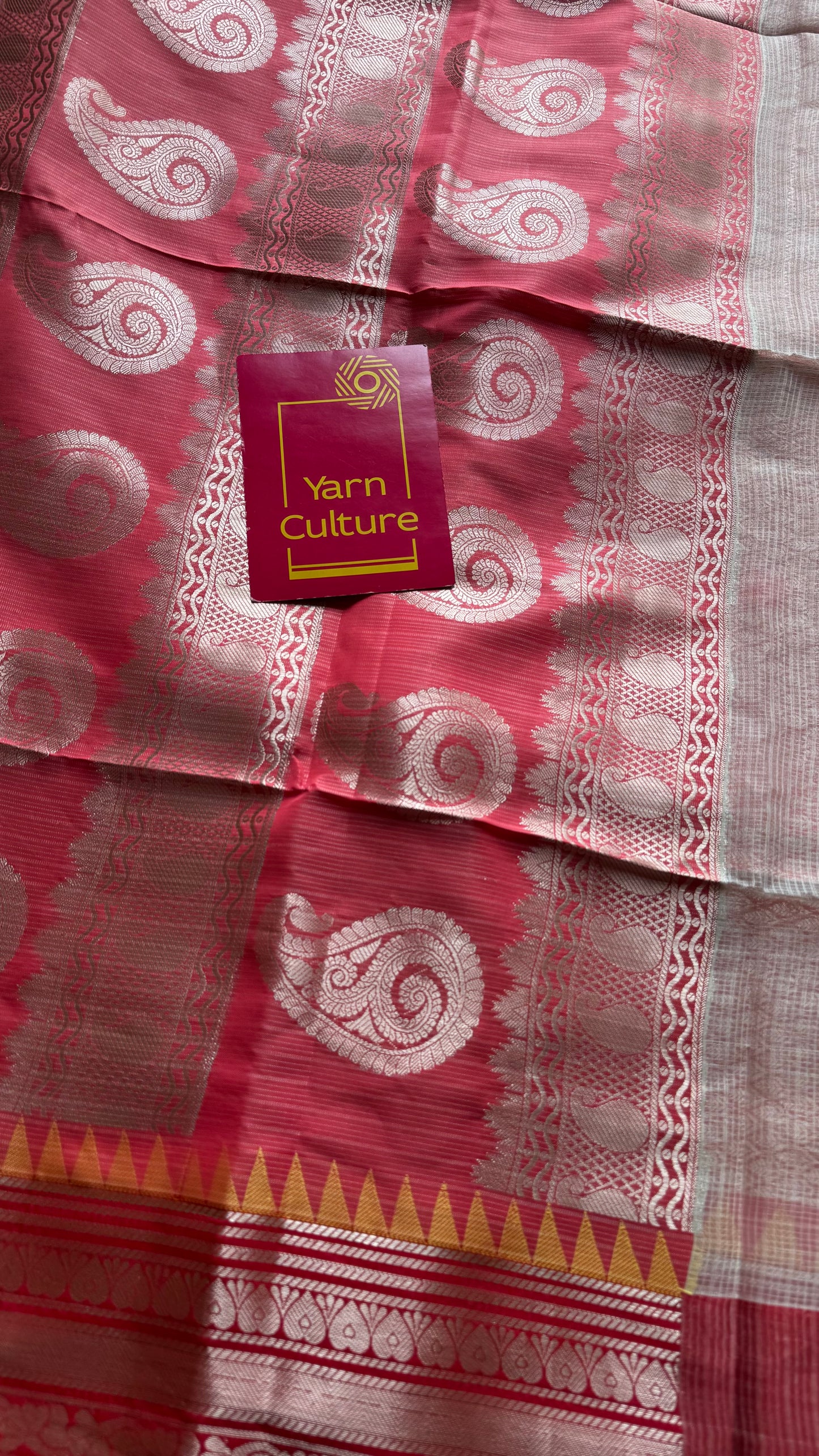 Cream with red and yellow contrast borders, kota doria with zari - YCBCDP14