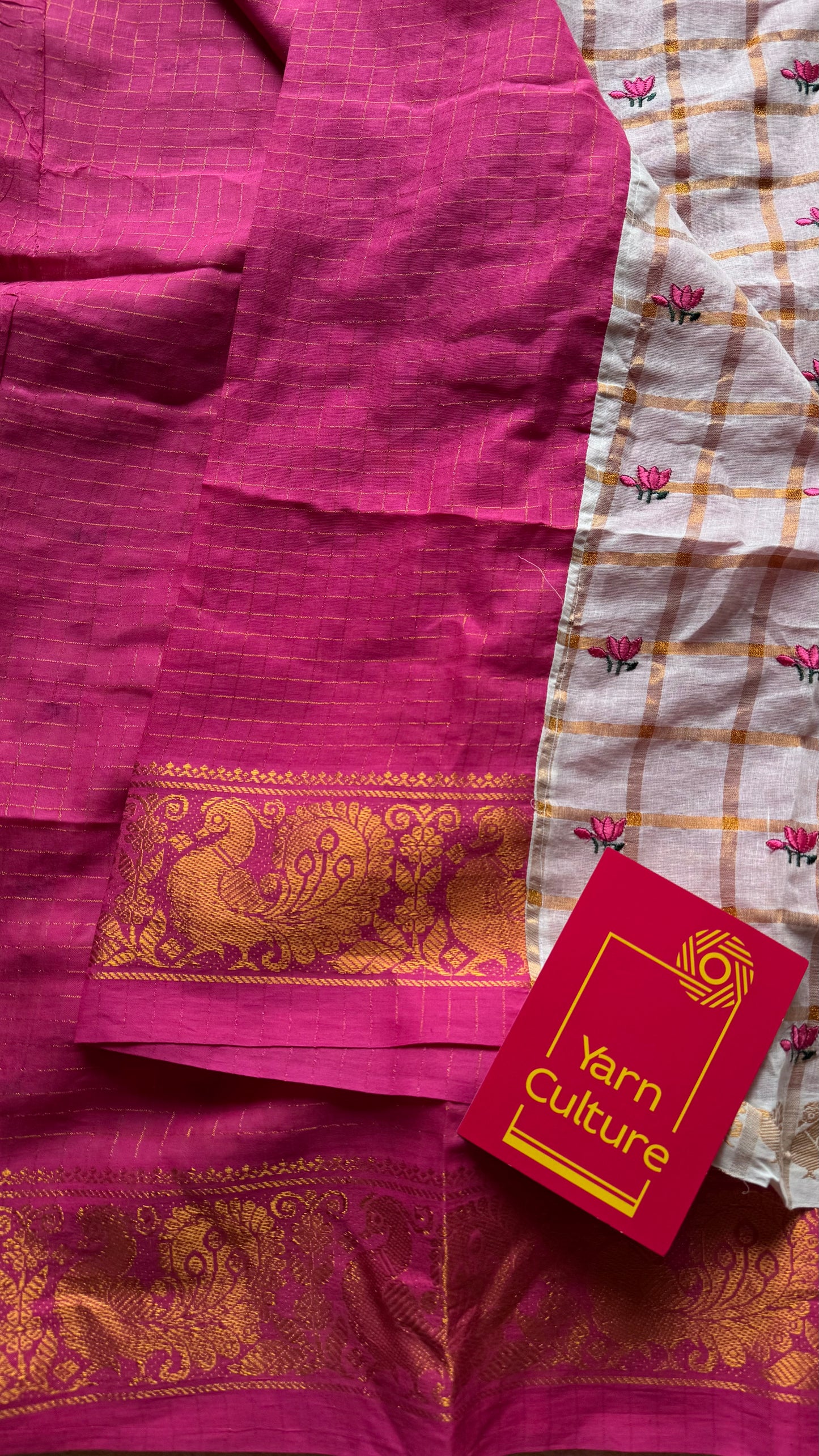 Remya : Thamara Sungudi Kattam - lotus with sungudi cotton half-half checkered saree - YCIEON168