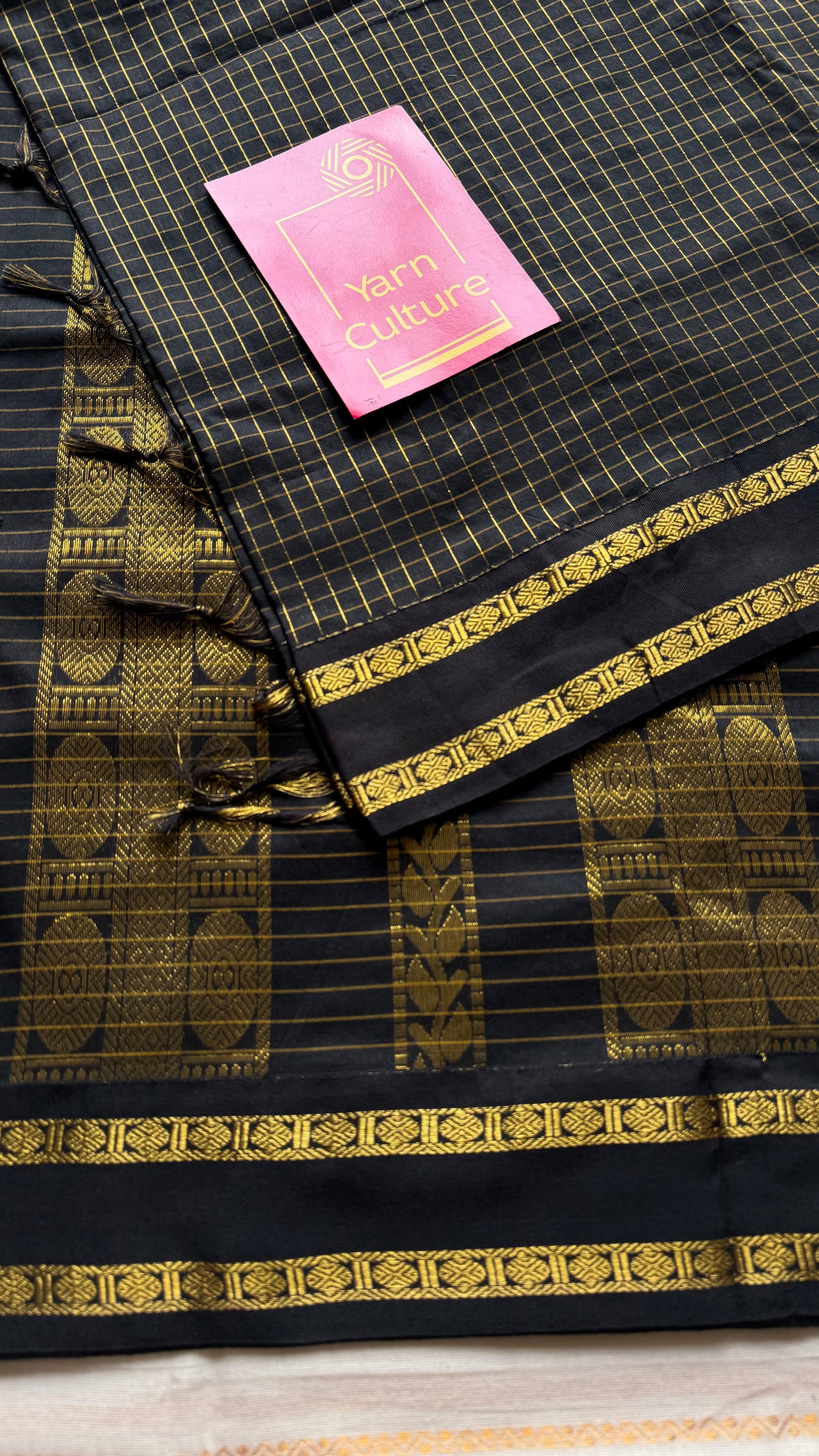 Black, arani zari checks saree, cotton silk - YCCOTNAUG16