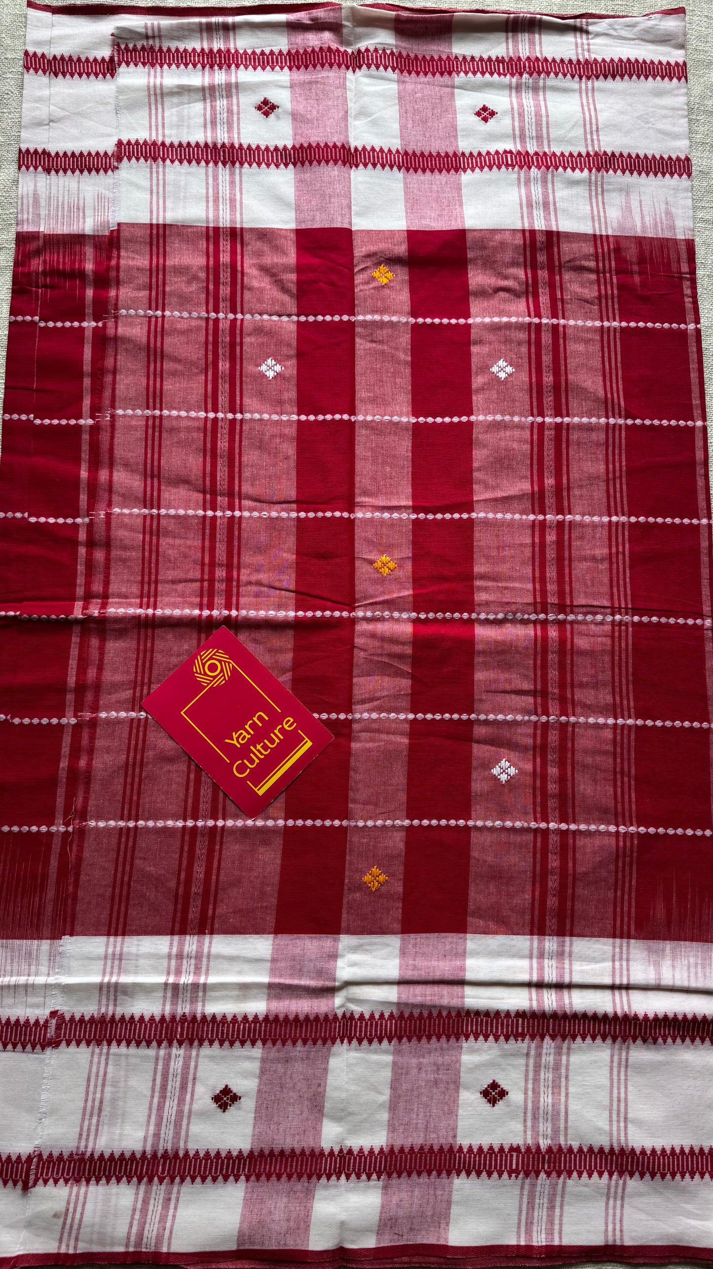 Pure Dhaniakhali tant in white with red checks - YCBCDP21