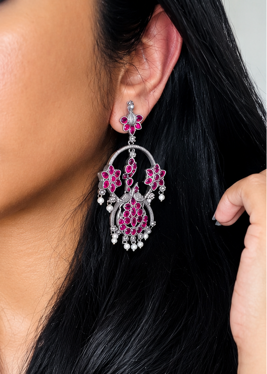 Peacock dangler earring with ruby stones - YCOSED595