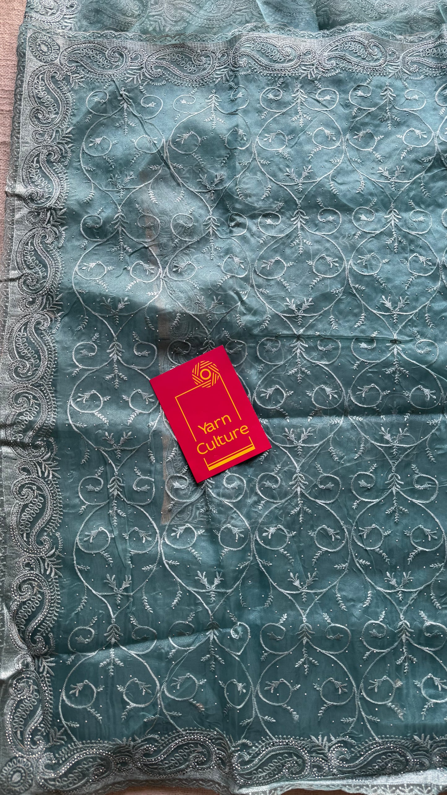 Aqua Aura - soft blue organza, with threadwork and sequins - YCDOSNO33