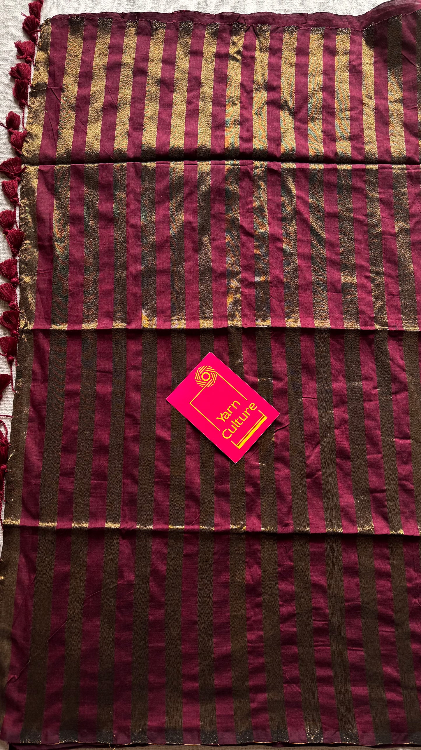 Maroon khadi with antique gold pallu - YCBCKZPSE05