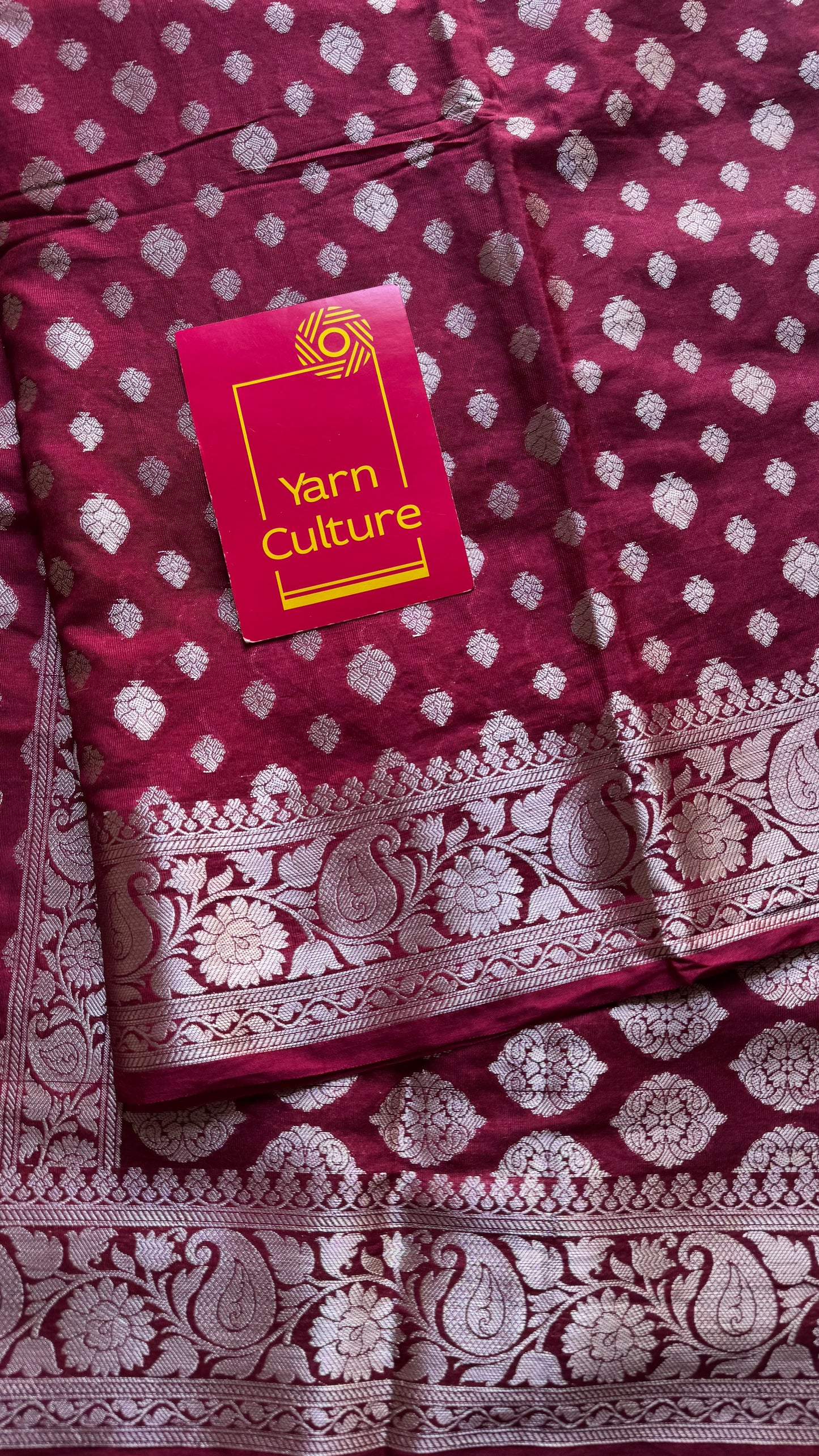 Maroon, silver buttas and zari, Banarasi semi-silk - YCDESE39