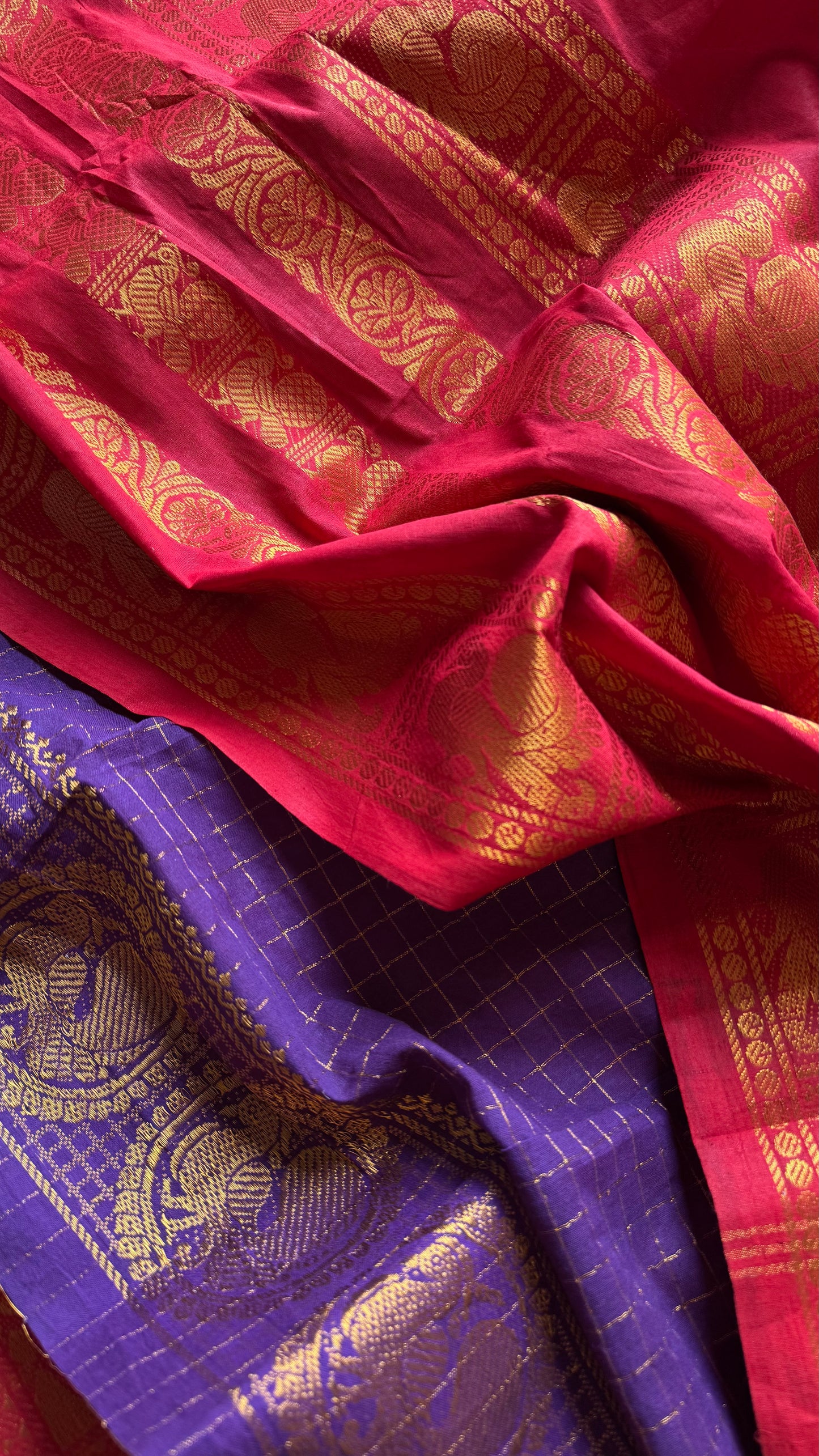 Chilli red and purple, sungudi cotton half-half saree - YCCOTNIDMA309