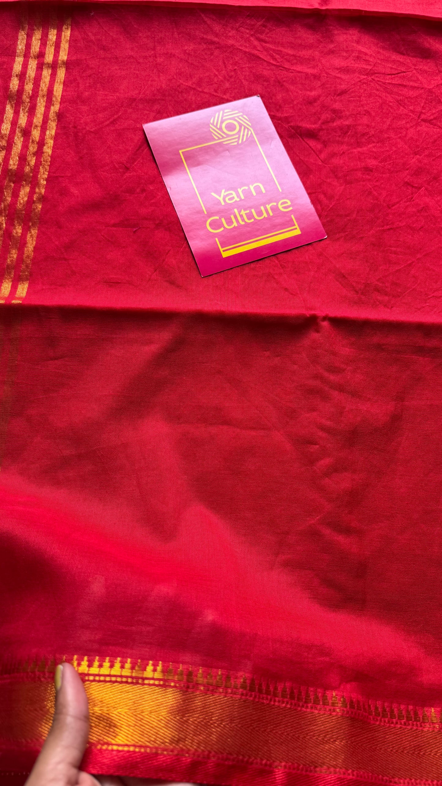 Chilli red soft cotton with maheswari gold zari border - YCBCMCFE216