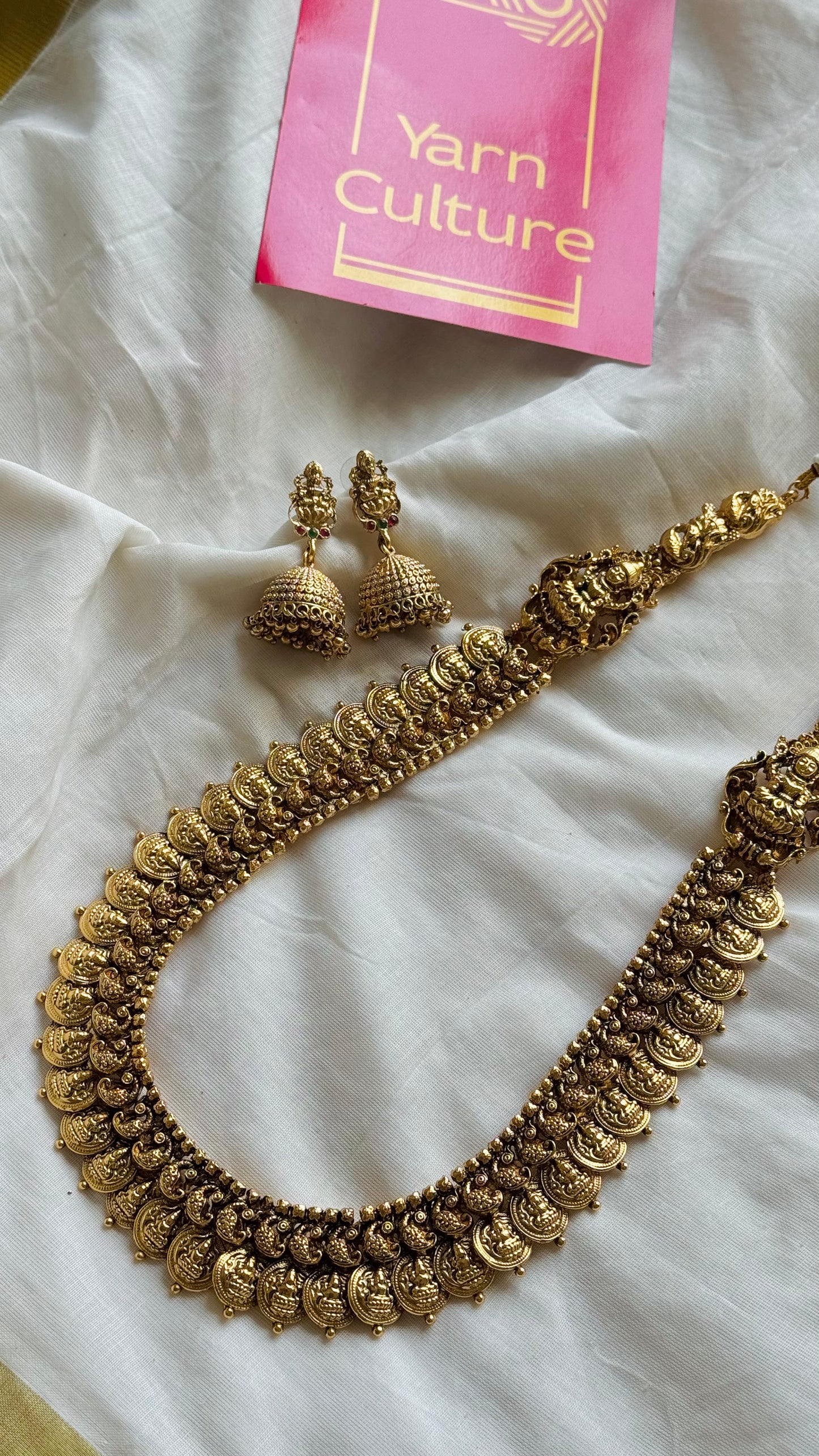 Long coin neckpiece (kaasumala), statement piece, with earrings - YCGPNP724