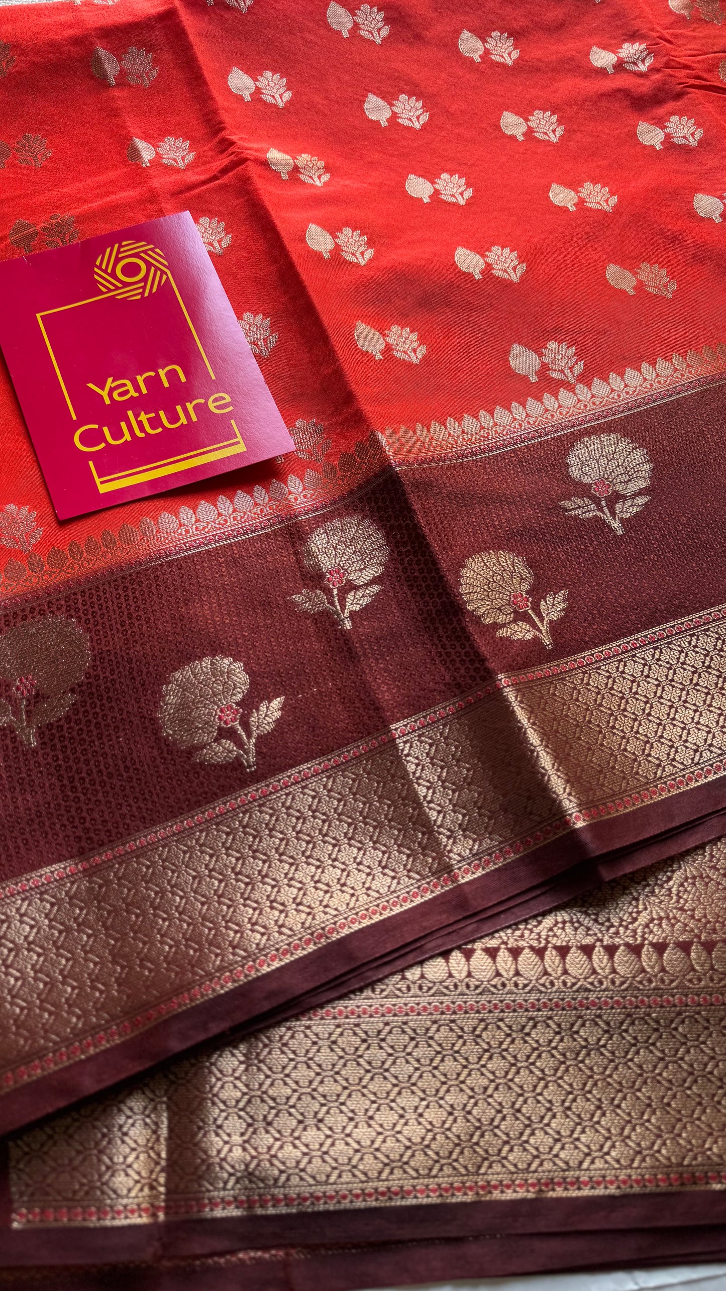 Dark orange with coffee brown border, semi dupion silk - YCBLSSJA24