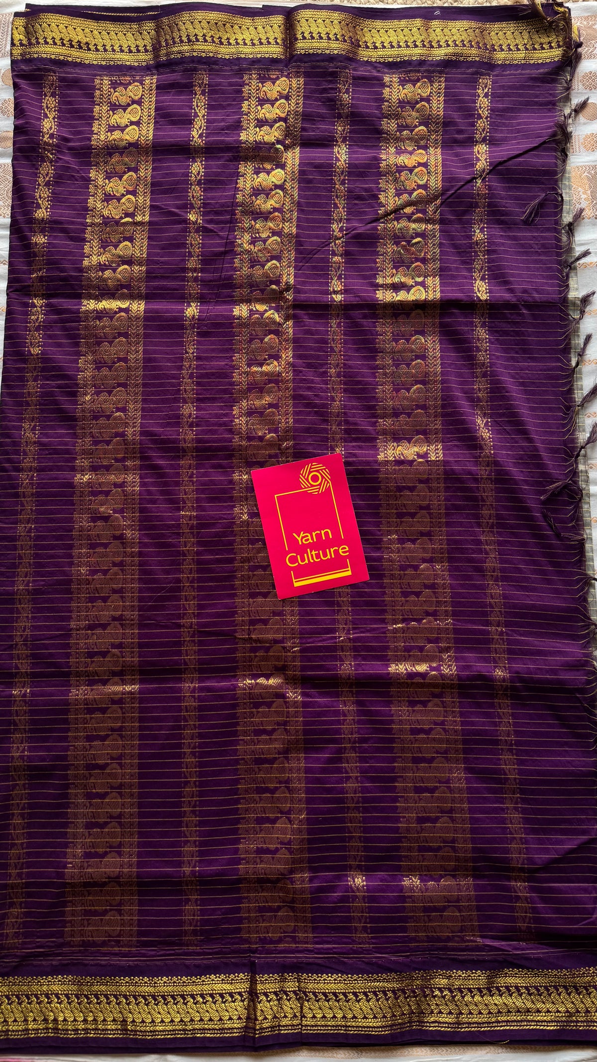 Warm grey with purple, zari checkered saree, cotton silk - YCCOTNKCOC110