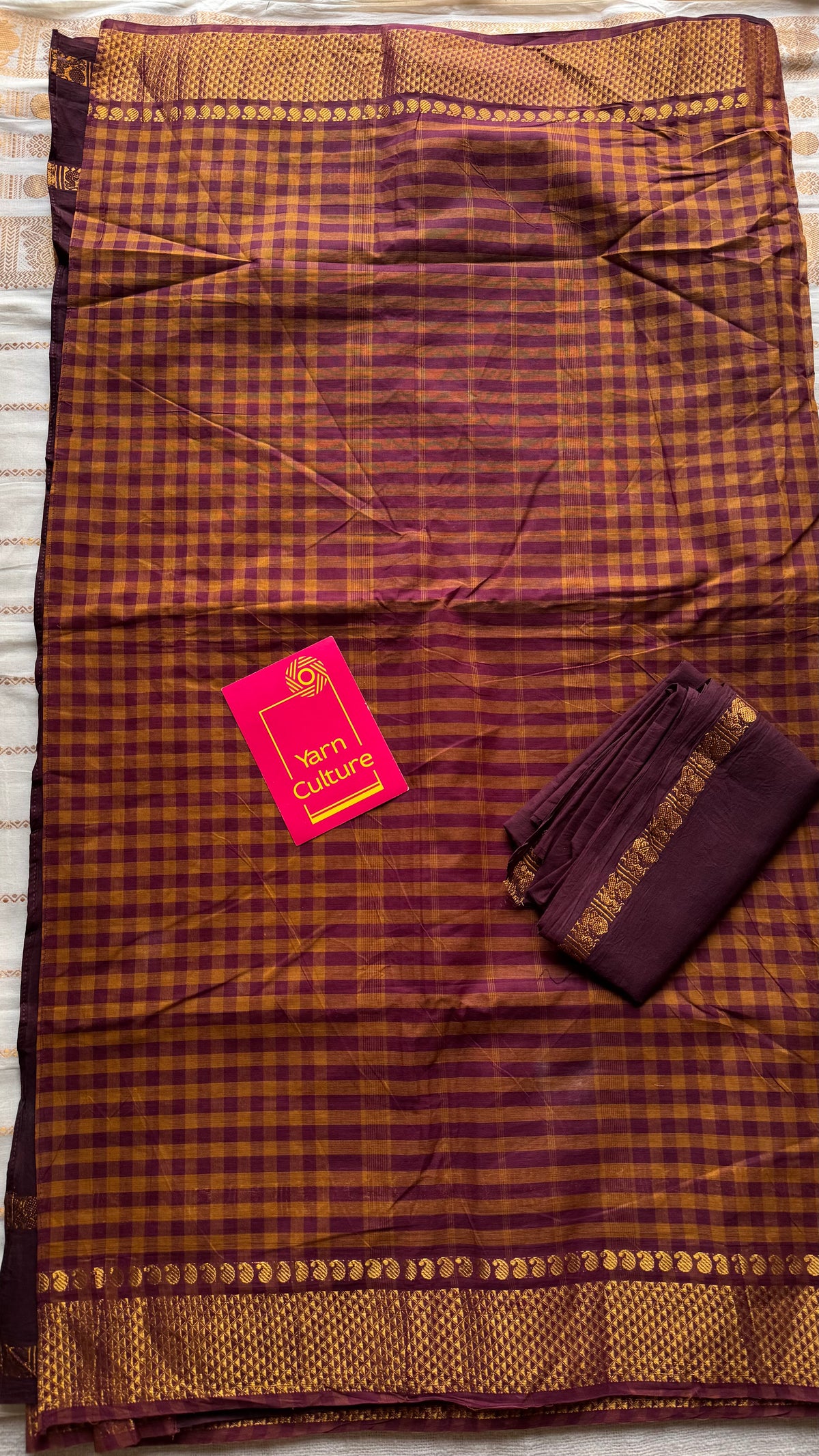 Maroon with rust orange and maroon, with sungudi and chettinad cotton half-half saree - YCCOTNIDOC41