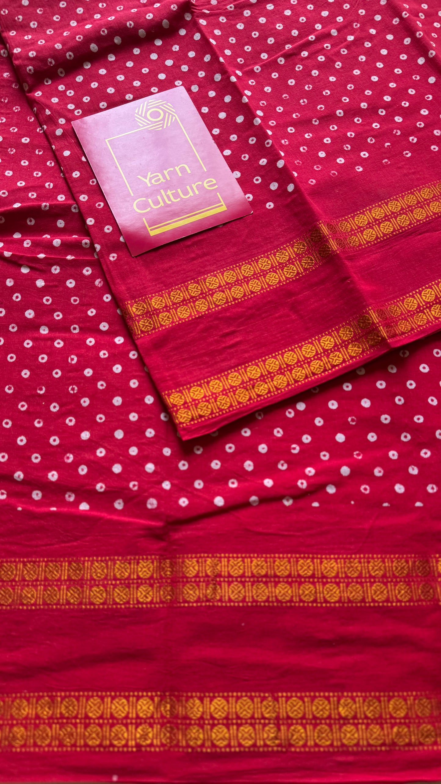 Red, wax dot printed sungudi, kattuchayam dyed madurai cotton - YCCOTNMSAP153