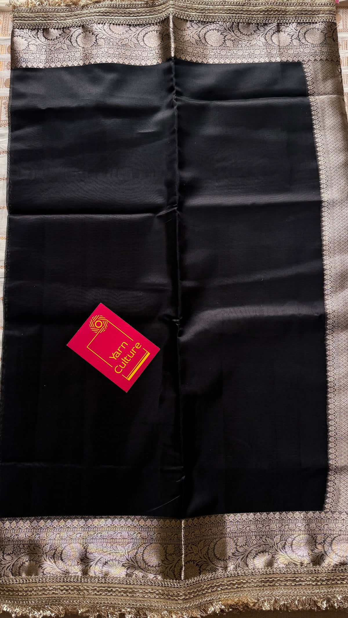 Black tissue Banarasi saree with embellished gold lace border - YCBLTOC81