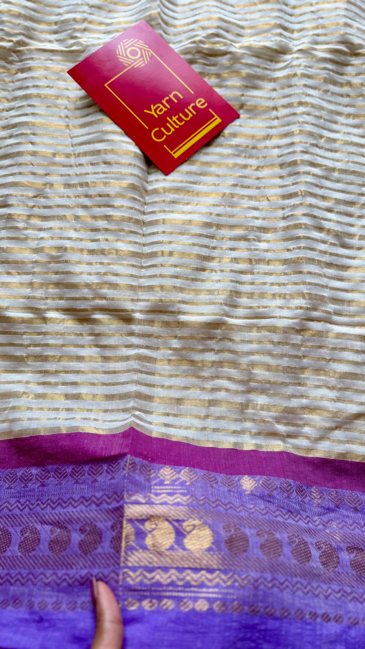Ivory mul saree, purple and gold - YCIEON33